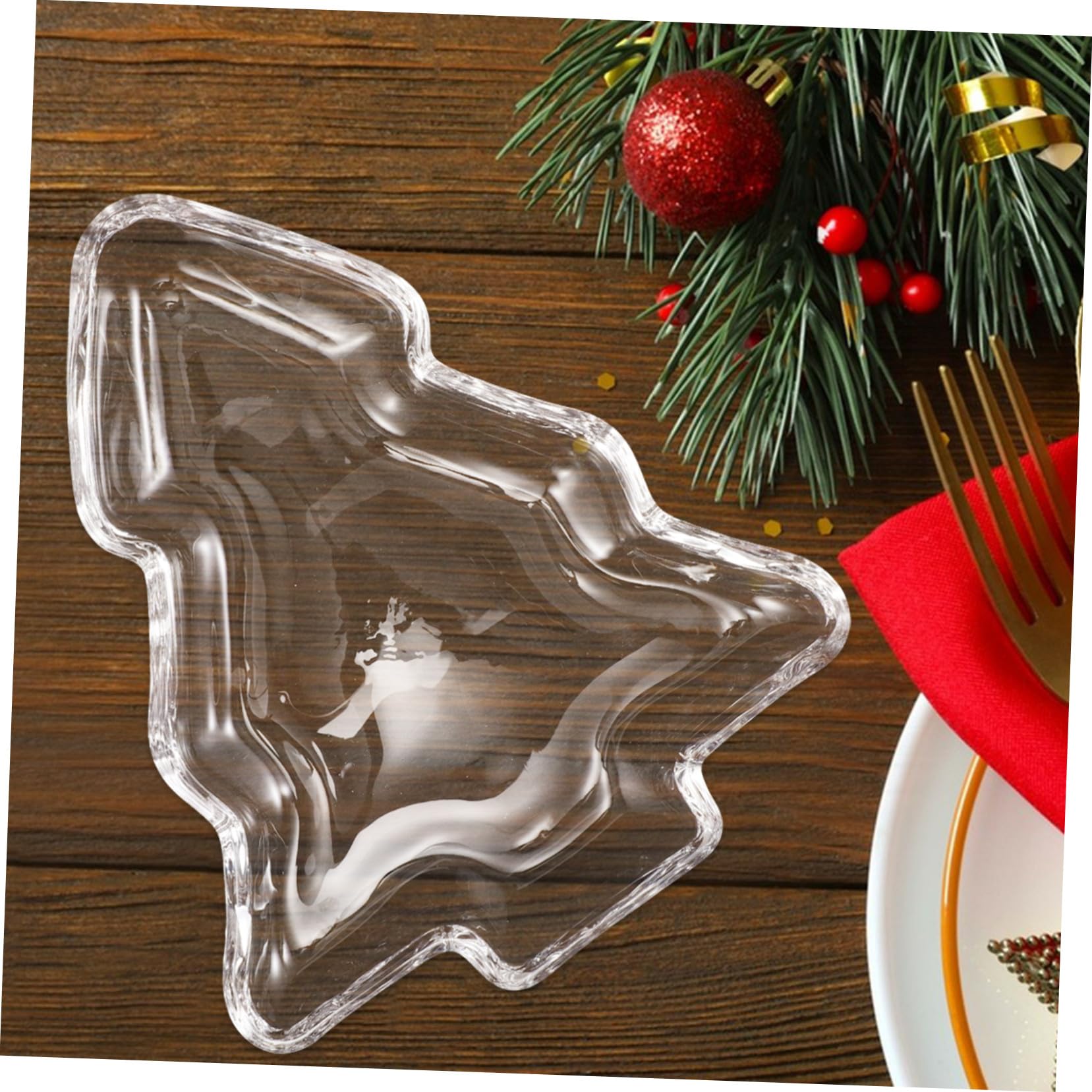 Sosoport Bandeja para Servir Forma de Árbol de Navidad de Cristal Transparente Plato Grande para Frutas Secas y para Fiestas Navideñas y Decoración Festiva