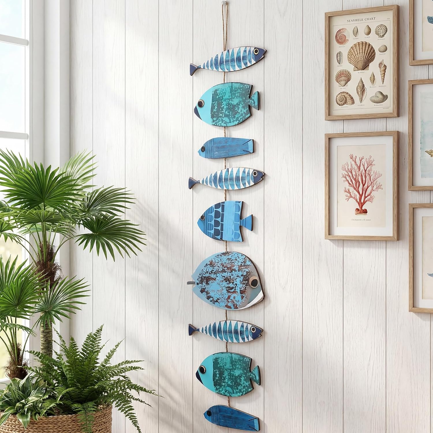 Novabright Wooden Fish Hanging Wall Decor Nautical Rustic Fishing Wood Sculpture Decorations Beach Coastal Theme Farmhouse Hanging Sign for Home Bathroom Bedroom Lake House(Colorful)