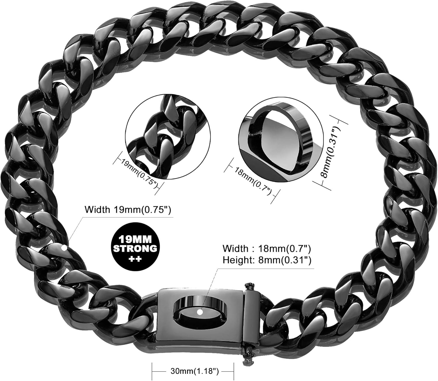Dog Chain Collar Walking Training Collar with Design Secure Buckle 19MM Black Cuban Link Strong Heavy Duty Chew Proof Chain(19MM, 12")