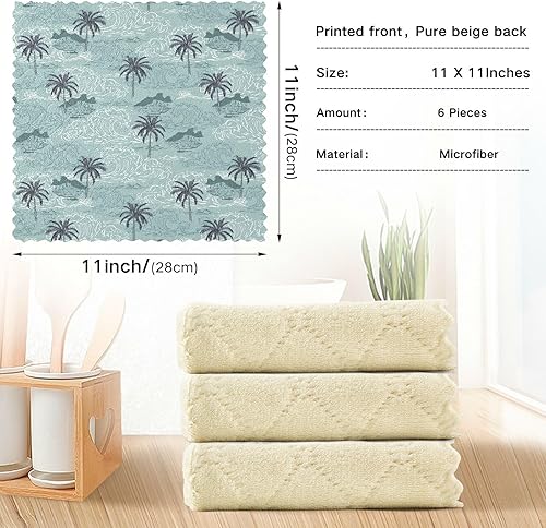 Miniatura 4 de linqin Beautiful Island Soft Decorative Microfiber Cleaning Towels Kitchen Quick Dry 6 Pack Microfiber Drying Towel Kitchen Reusable for Restaurant