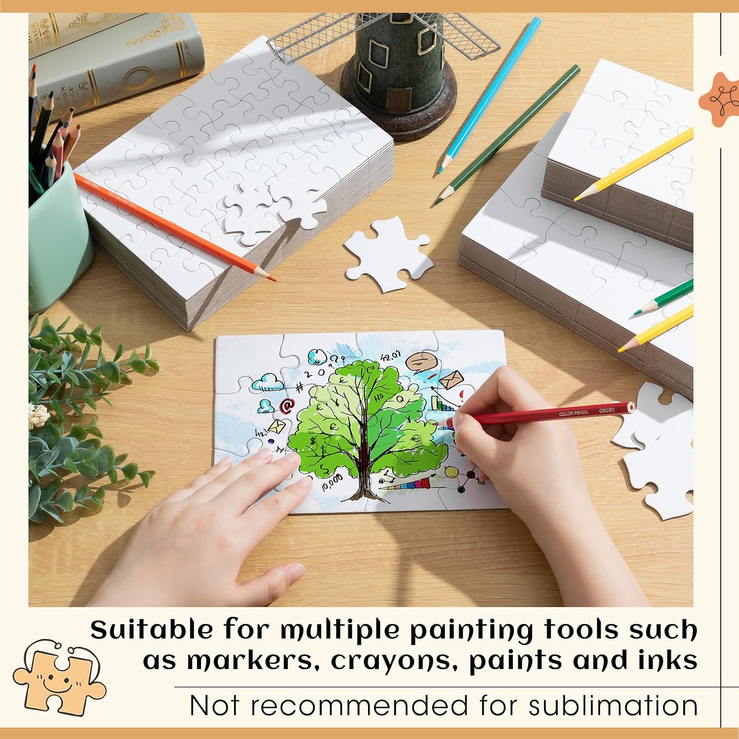 Maitys 72 Pack Blank Puzzles to Draw on Color Your Own Puzzle Pieces for Adults DIY Activities, Arts & Crafts or Party (28 Pieces Style)