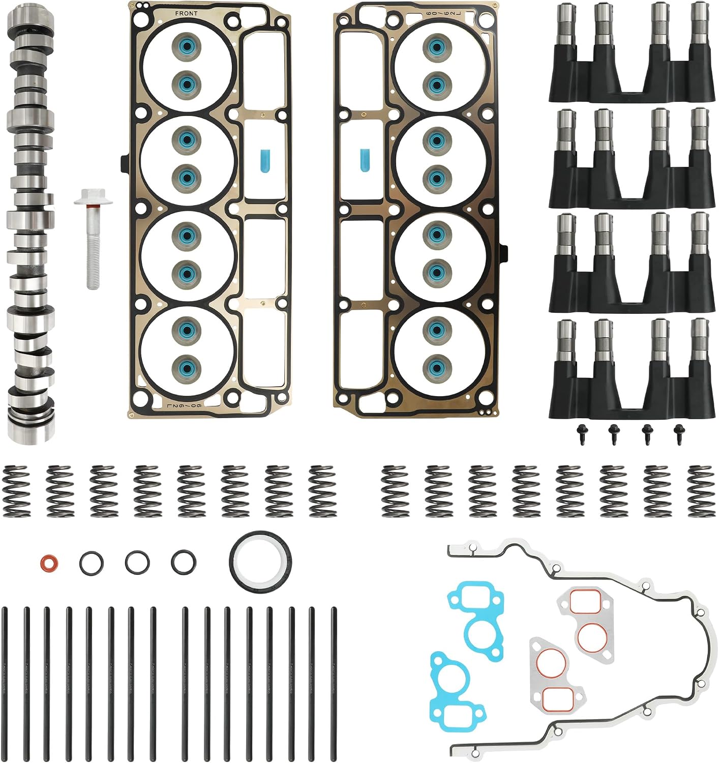 Stage 2 Camshaft Lifter Kit With Push Rod Valve Spring Timing Cover Gasket Head Gasket Fit For Chevrolet Silverado 1500 Tahoe Suburban GMC Sierra Yukon 4.8L 5.3L 6.0L 1997-2007 Cam E1840P