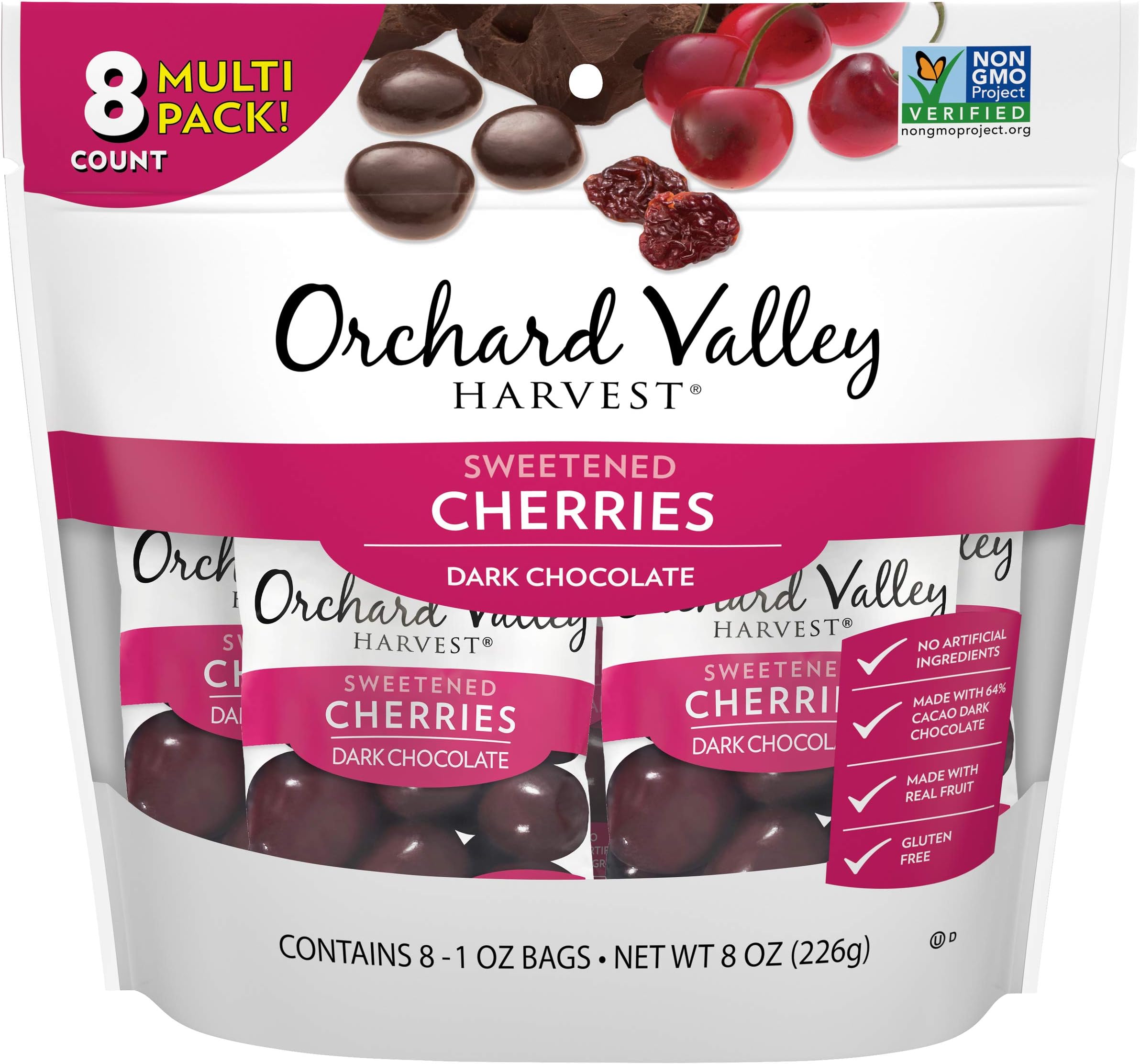 ORCHARD VALLEY HARVEST Dark Chocolate Cherries, 1 oz (Pack of 8), Non-GMO, No Artificial Ingredients