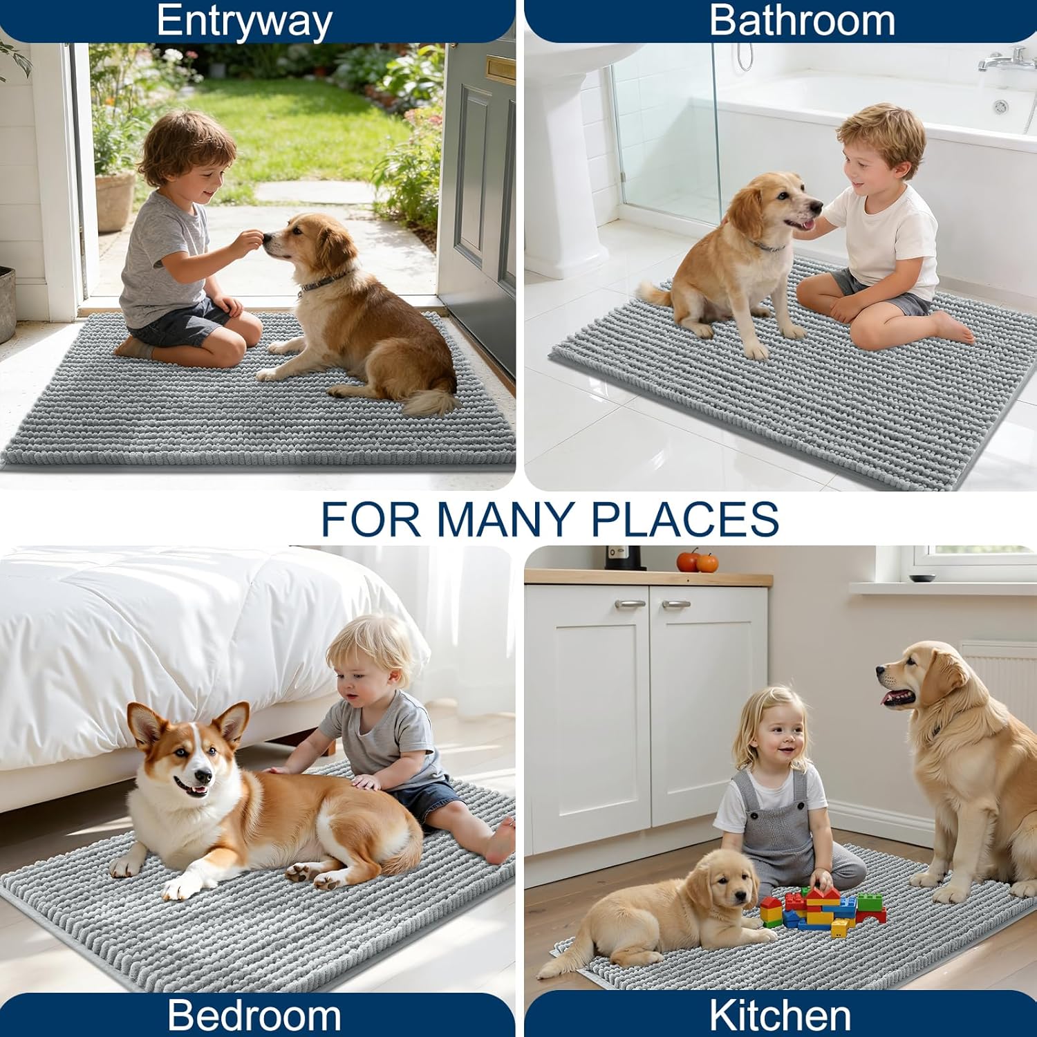 OLANLY Dog Door Mat for Muddy Paws 30x20, Ultra Absorbent Chenille Mud Doormat, Non-Slip Washable and Dirt Trapping Doormat for Indoor Entryway, Quick-Dry Indoor Pet Bed Mats for Dogs, Grey - Image 8