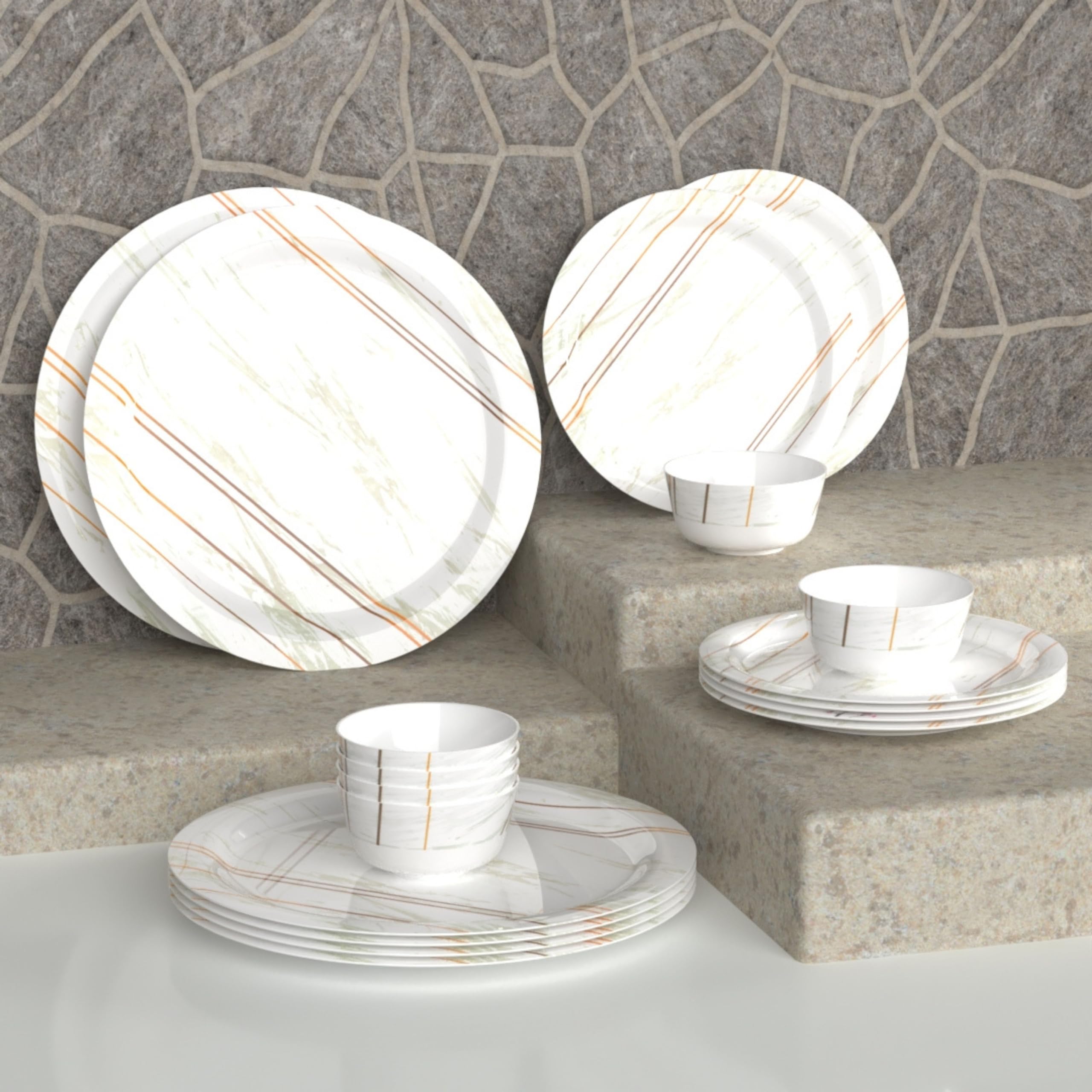 Castleite Piccolo 18 Pieces Melamine Dinner Set - Elegant, Break & Stain Resistant, Designer Crockery Dinnerware in Exclusive Edgy Square Shape for Your own Home Kitchen or Gifting (Rosin Cream) (B0CWMDQTVD) Amazon Price History, Amazon Price Tracker