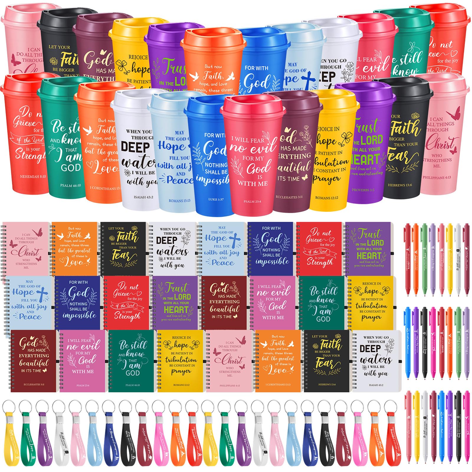 Lot de 24 tasses chrétiennes Skylety et carnets religieux avec verset de la Bible