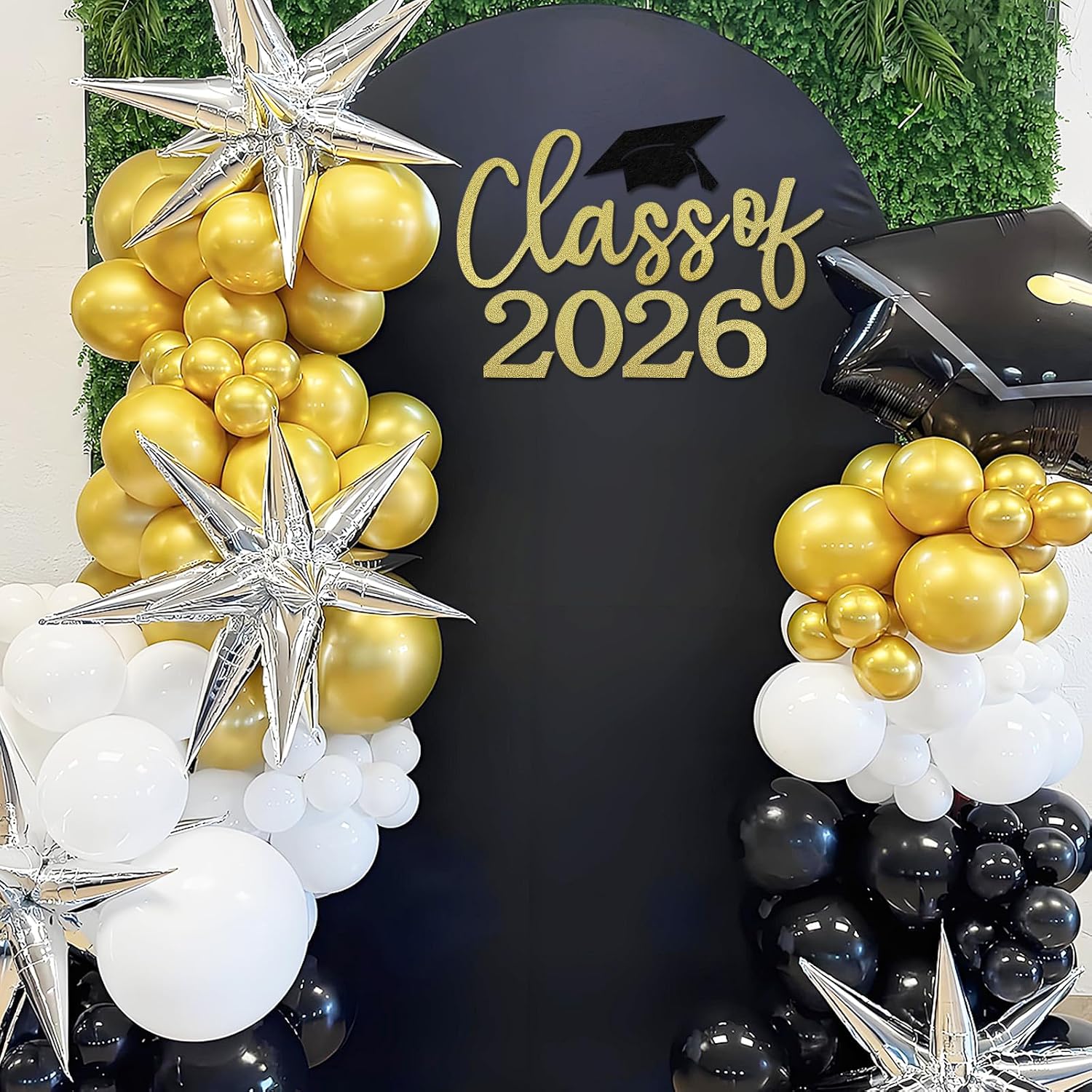 Class of 2026 Sign for Backdrop - Felt Class of 2026 Congrats Grad Decal Sign for Graduation Balloon Arch Backdrop Grad Party Decorations Photo Props (Glitter Gold)