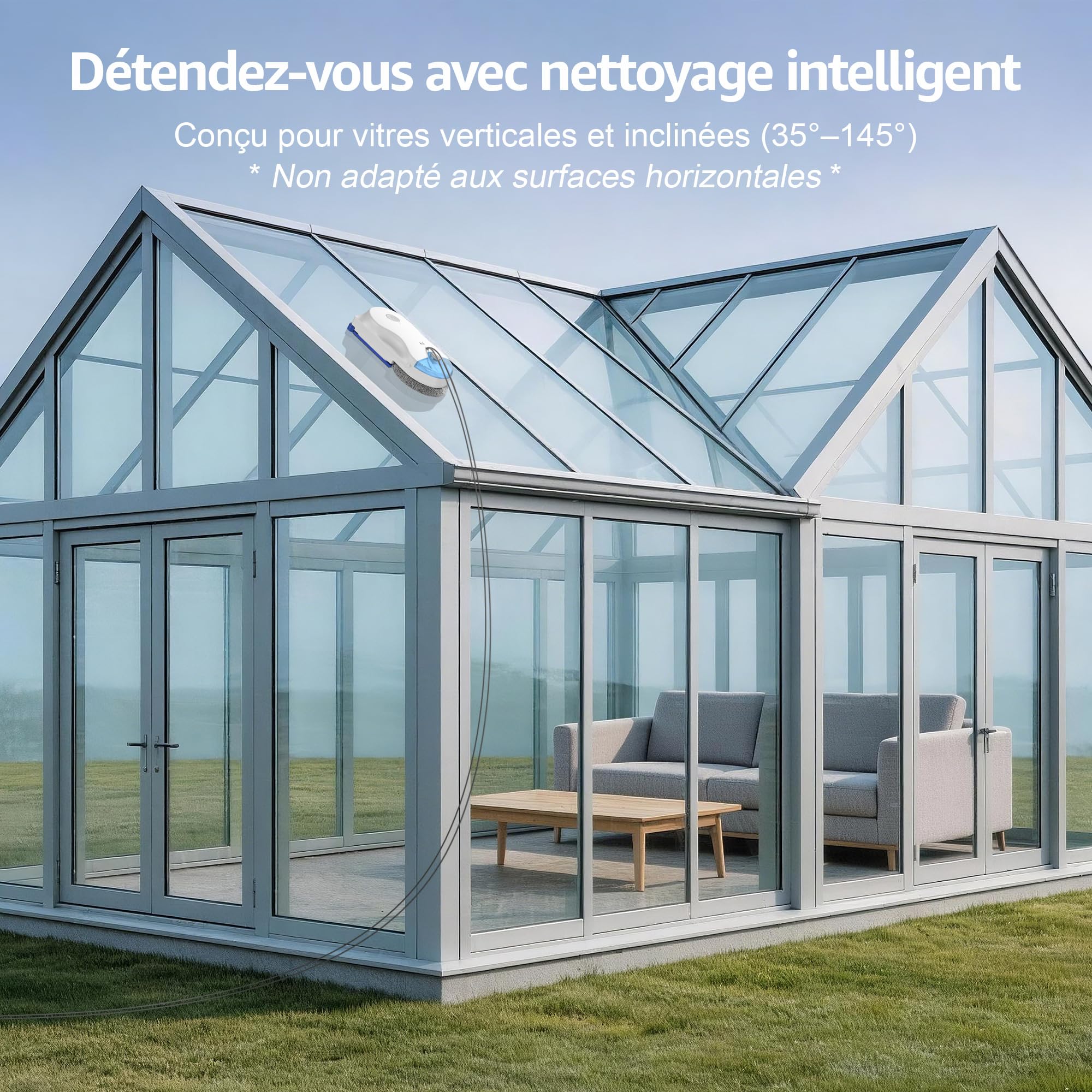 Hutt 10 / R10 Robot Laveur Vitres, Robot Nettoyeur de Vitres avec Système de Nettoyage Hybride Humide/Sec, 7000Pa, Double Spray HydroJet, Navigation NAVI 7.0, Châssis 3D Flottant, Boîte de Rangement