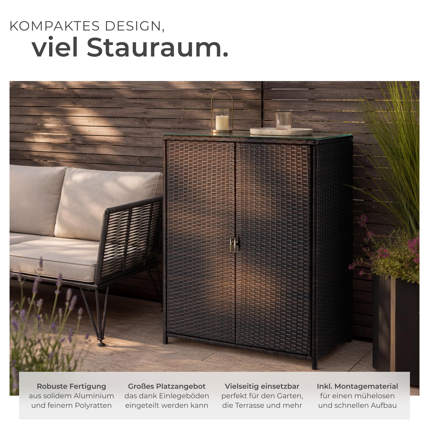 TecTake Rattan Gartenschrank 84,5x40,5x103,5 cm Aluminium Gestell Outdoor Schrank mit Einlegeböden braun