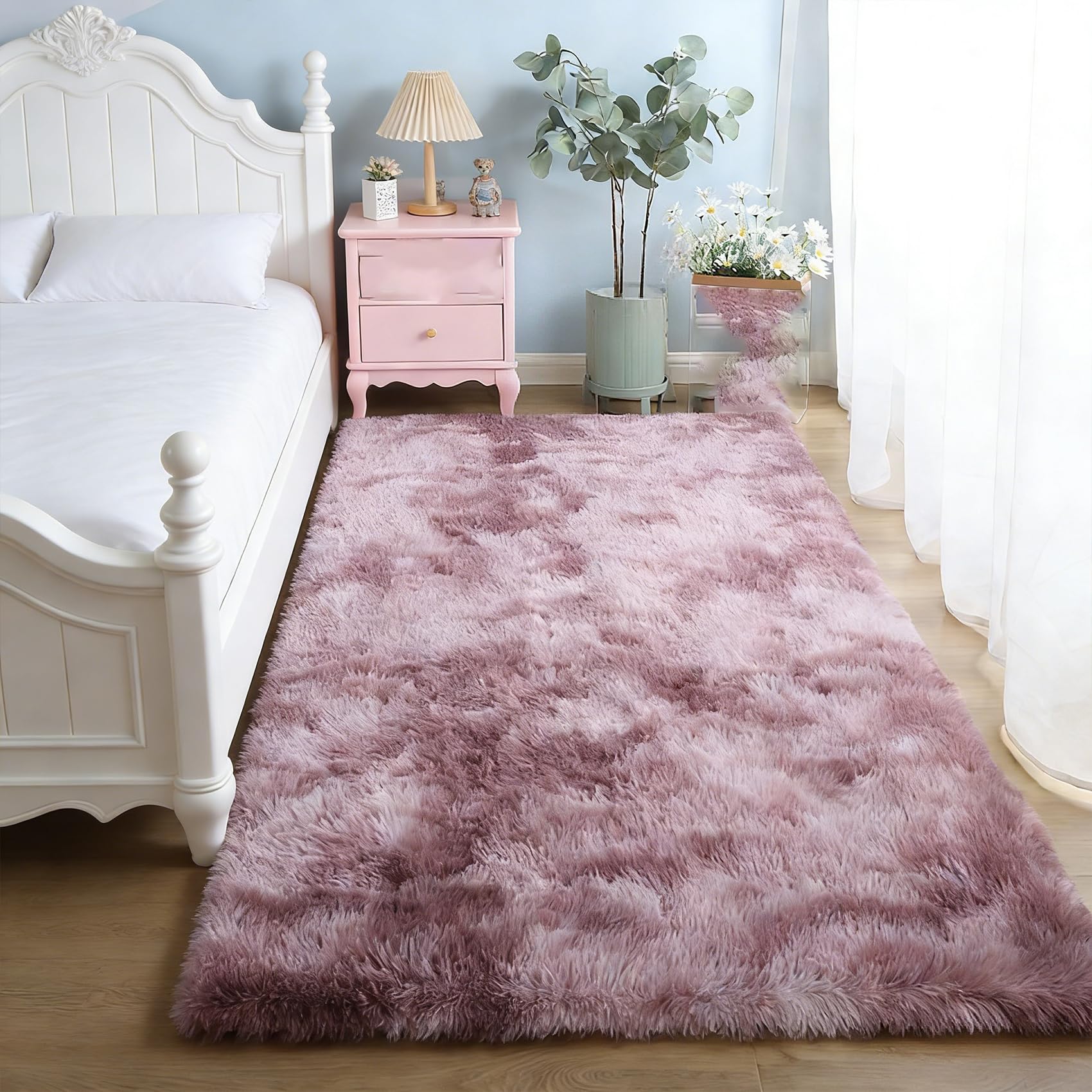 Tappeti Grandi Dimensioni 55 x 295 cm, Peloso Non Perde Peli, Tie-Dye, Facile Manutenzione, Monocromatico, Tappeto Morbidissimo Lungo, Viola Rosa