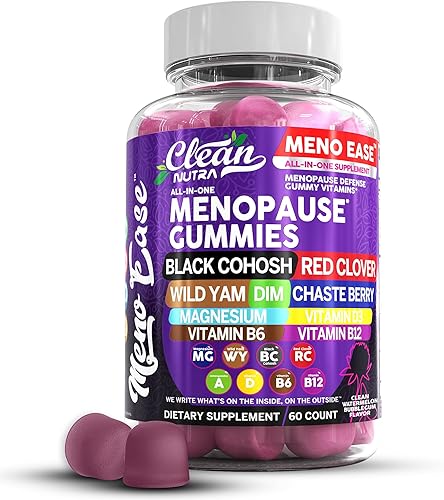 Suplemento de menopausia para mujer, gomitas con cohosh negro, ñame silvestre, DIM, magnesio, trébol rojo casteberry para alivio del equilibrio