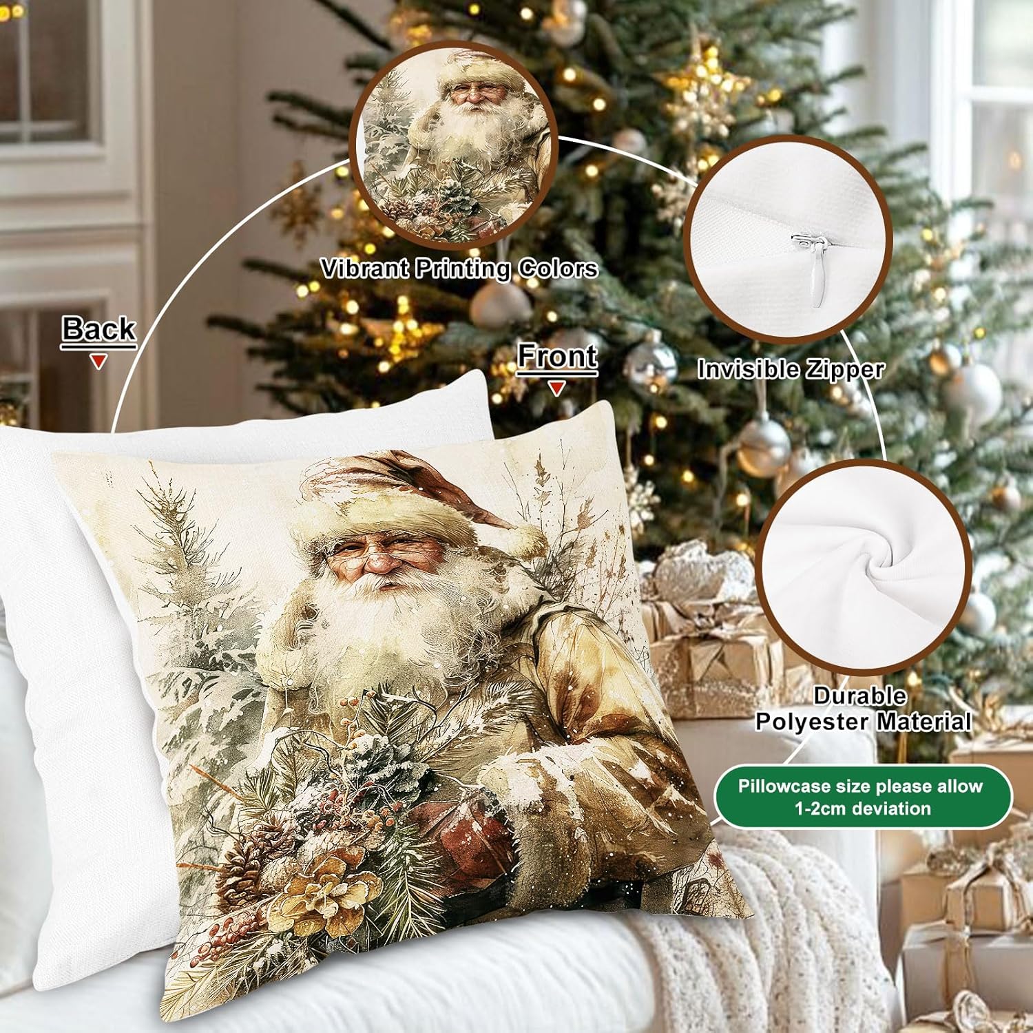 Lanpn 18x18 Christmas Throw Pillow Covers Set of 4, Christmas Pillow Cover Vinage Xmas Tree Truck Snowman Santa Pillow Case Holiday Decorative Cushion Covers for Home Room Sofa Couch Decor - Image 6