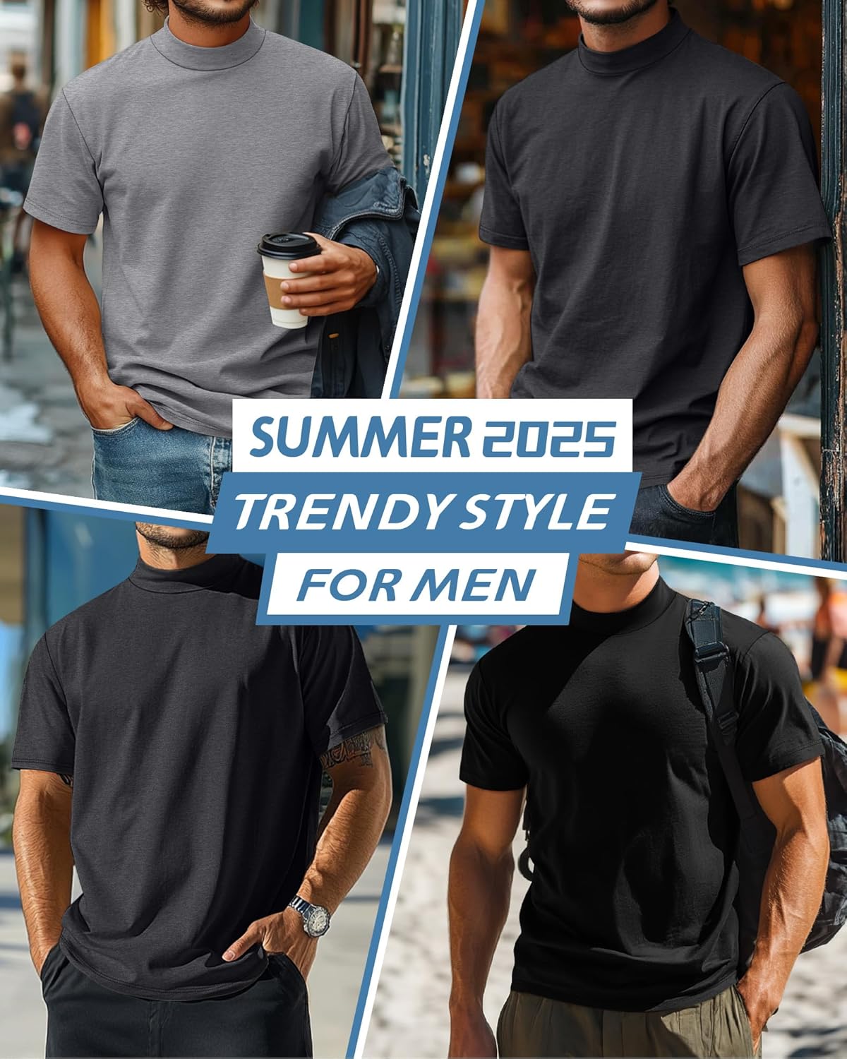 Riyiper 3 Pack Big and Tall Men's Mock Turtleneck Shirt Short Sleeve Cotton Basic Tops Slim Fit Casual Undershirt Tops - Image 4