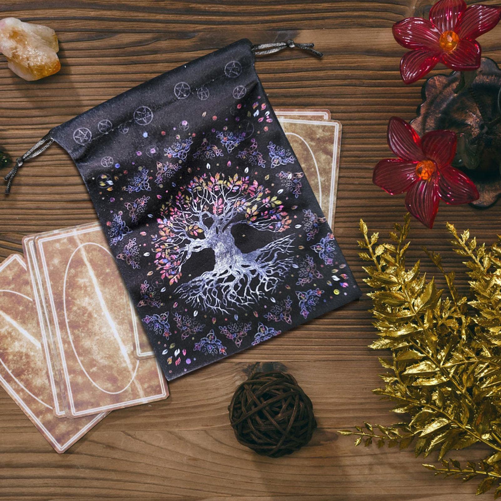 Sac De Tarot Imprimé Avec Motif Symbolique D'arbre De Vie Et Tissu En Velours, Sac Compact Pour Cartes, Ensembles De Runes, Objets Énergétiques
