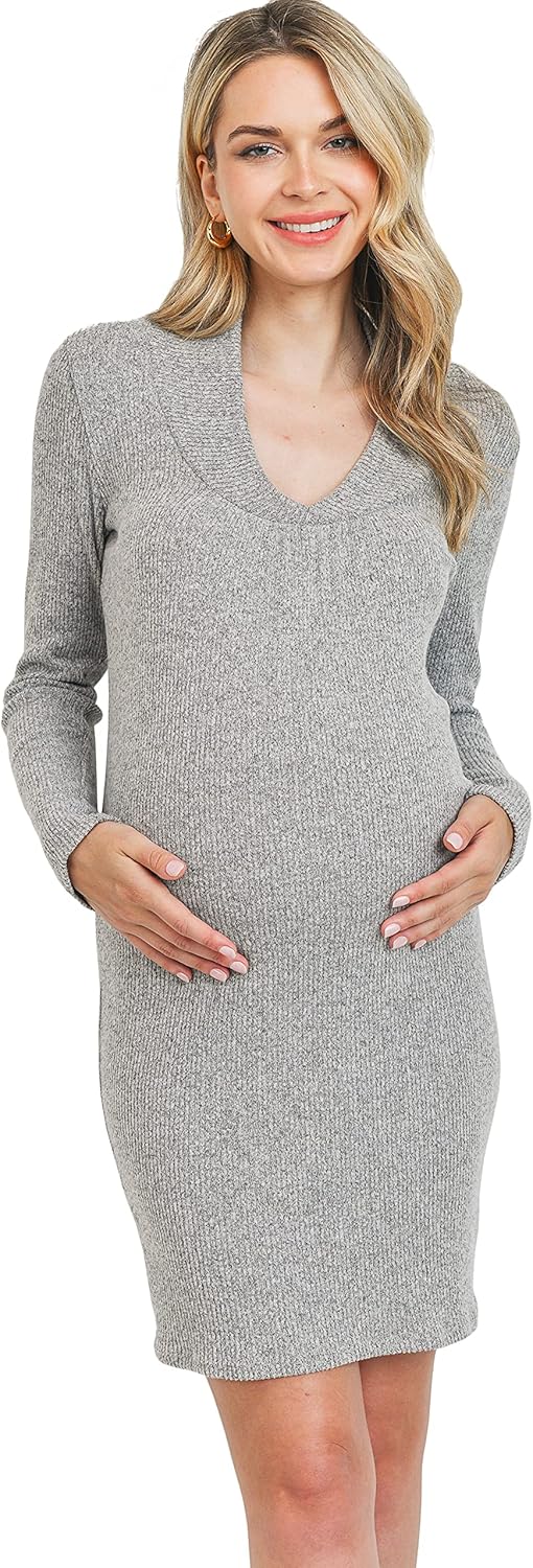 Women's Maternity Ribbed Sweater Dress with Long Sleeve at  Women’s Clothing store