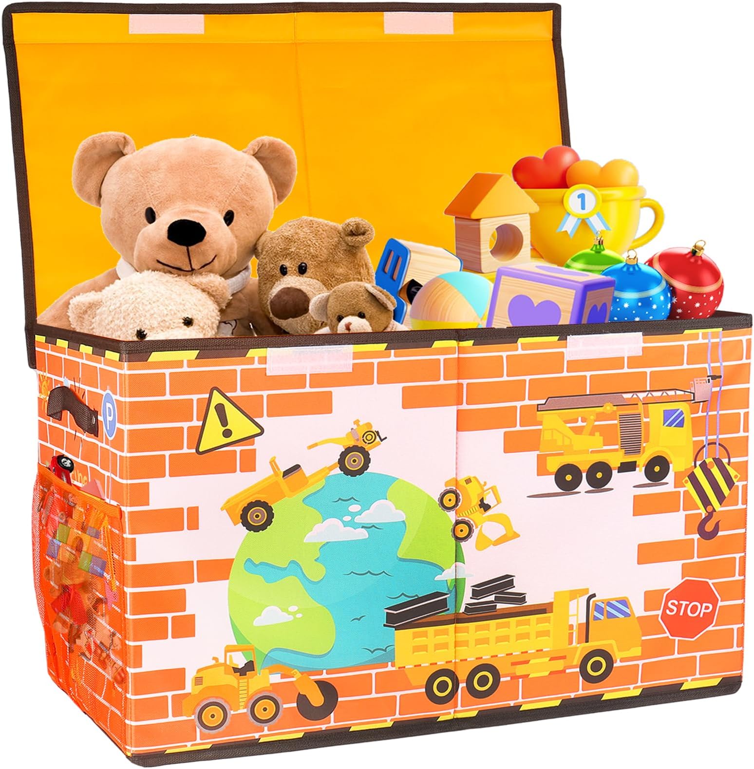 Large Toy Box Chest, Collapsible Sturdy Toy Storage Organizer for Kids, Boys, Girls, 25"x13"x16" Toy Chest Storage Bins with Lids Toy Bins Baskets Boxes for Living Room, Playroom, Nursery, Orange