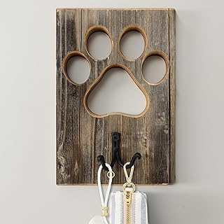 BARNWOODUSA Dog Leash Holder Wall Hanging Paw-Shaped Reclaimed Wood Rust...
