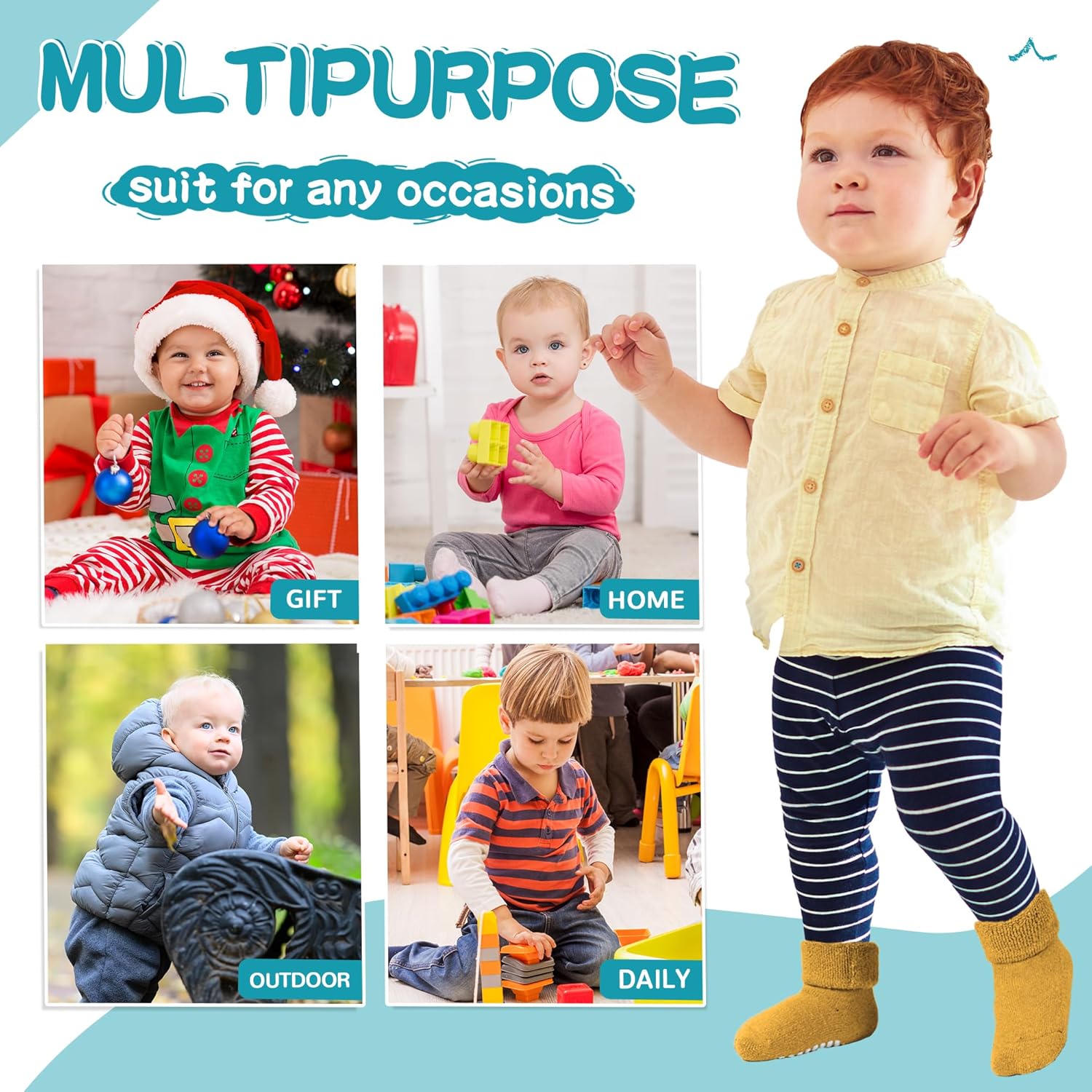 6 Pairs Baby Boy Girl Non Slip Socks Child Toddler Winter Thick Soft Wool Kids Warm Socks with Grips - Image 6