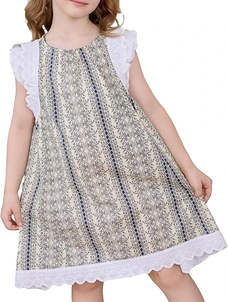 Little Bitty Toddler Girl Dress Cotton Lace Ruffle Sleeve A-line Sleeveless Kids Casual Holiday Party Boho Dresses 3-8 Years