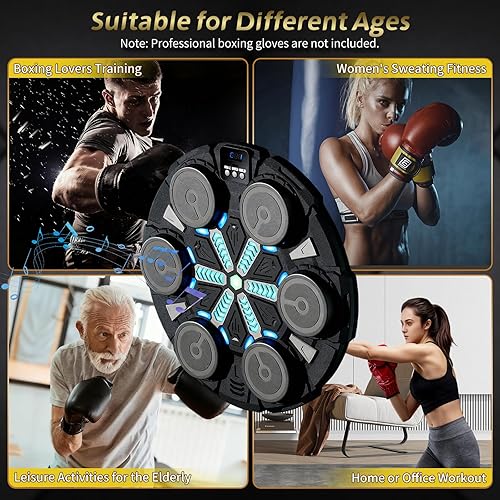 Miniatura 6 de Máquina de boxeo musical para niños y adultos, equipo de entrenamiento de boxeo Bluetooth con 2 guantes, juguete de boxeo recargable, sin