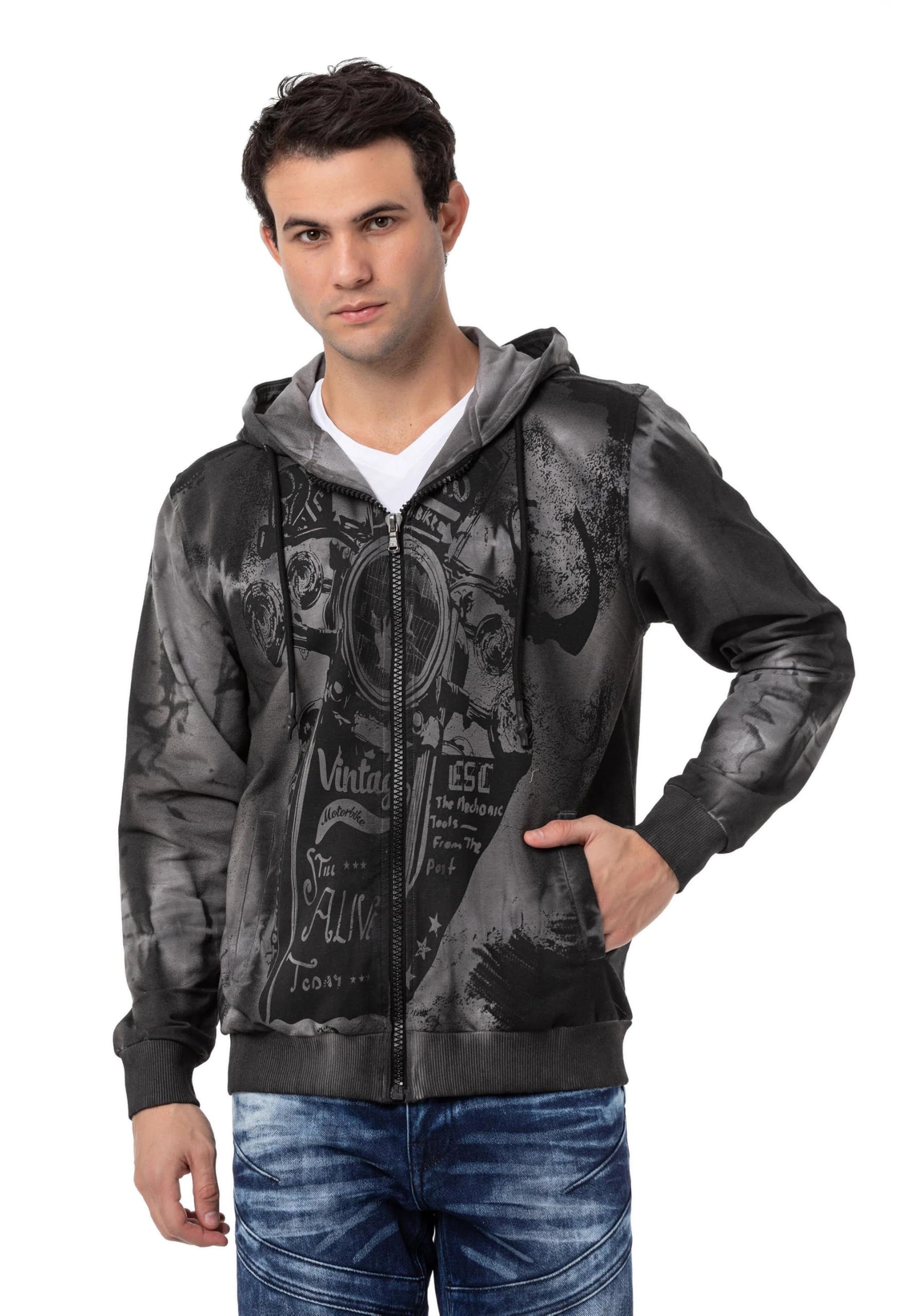 Cipo & Baxx Sudadera con capucha para hombre de la serie – Elegante suéter en estilo moderno casual de calle con cremallera y capucha para el día a día, ocio y fiesta