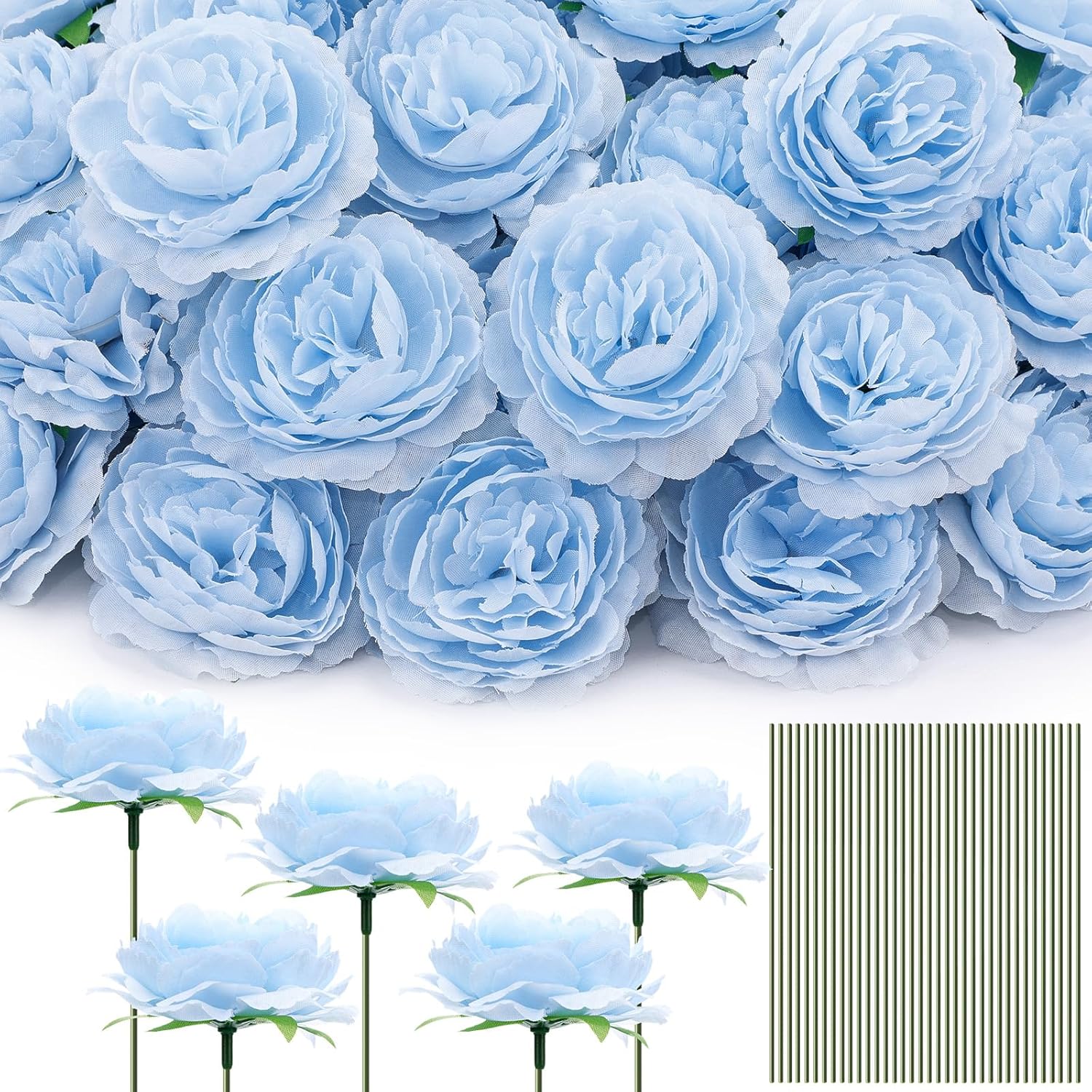 100 Pcs Flowers Long Stem Artificial Rose, 3.2 Inches Silk Rose Head Flowers Fake for Wedding Bridal Bouquet Independence Day Home Floral DIY Centerpieces Party Decoration(Nude)