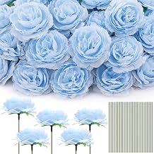 Thiccywoov 100 Pcs Flowers Long Stem Artificial Rose, 3.2 Inches Silk Rose Head Flowers Fake for Wedding Bridal Bouquet Independence Day Home Floral DIY Centerpieces Party DecorationLight Blue