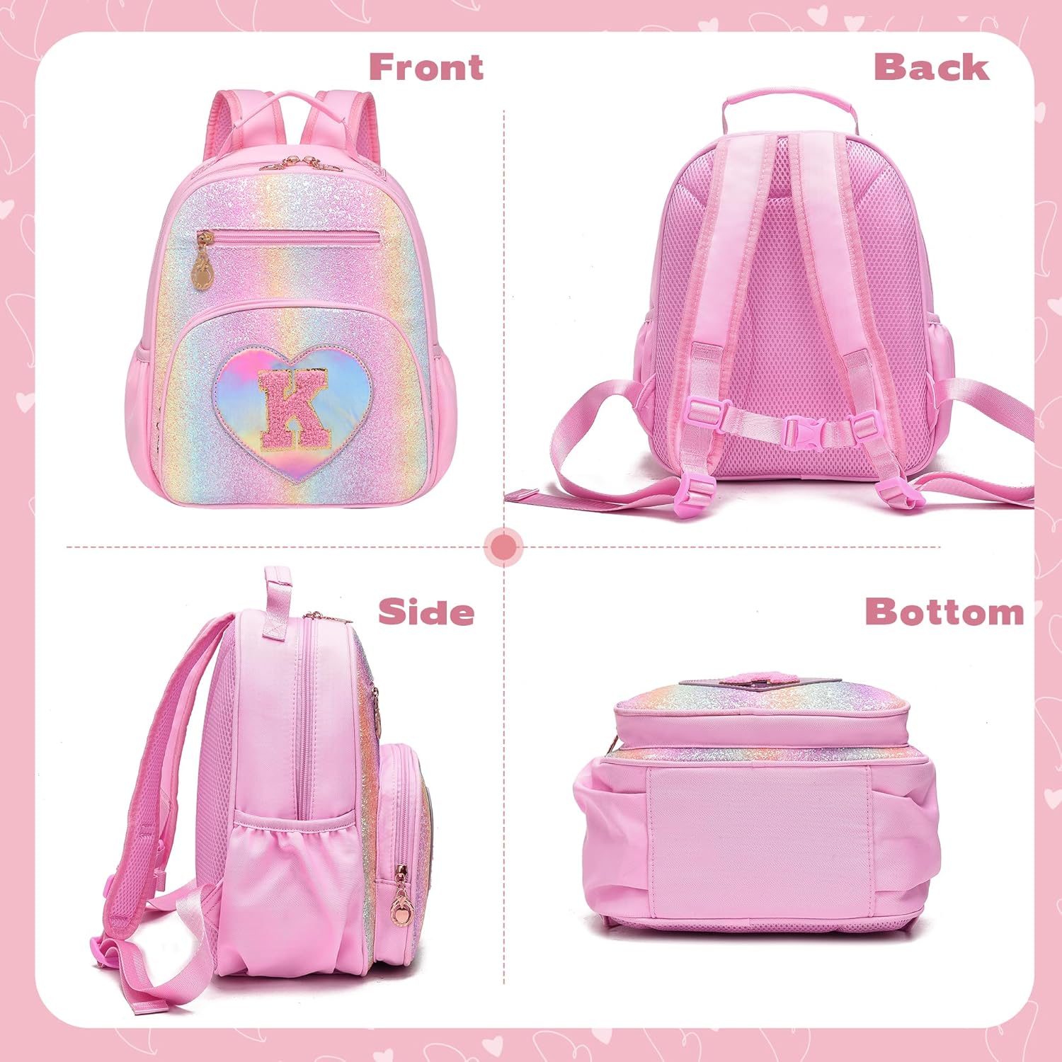 I IHAYNER Kids Glitter Initial Backpack Mini Backpack for Girls Lightweight Toddler Preschool Backpack Girls Personalized Trendy Stuff Gifts Pink K - Image 2