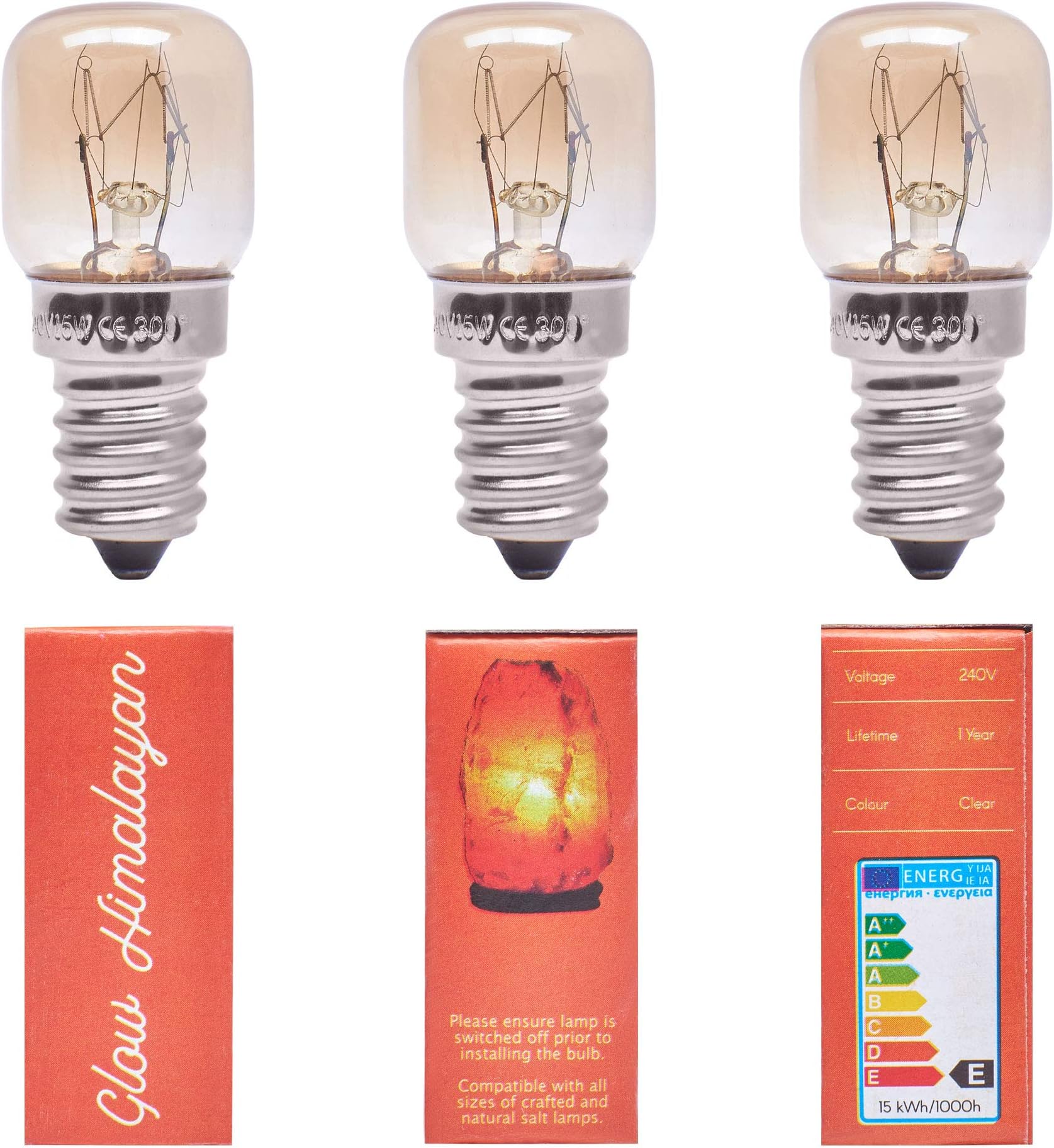 3 Pack 15W Bulb for Himalayan Salt Lamps, Dimmable E14 Socket. Original Replacement. One Year Warranty. Glow Himalayan.