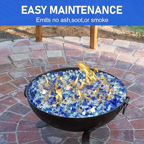 Miniatura 3 de Vidrio ignífugo de 20 libras para hoguera, rocas de vidrio reflectante de 12 pulgada para chimenea de propano y gas, vidrio azul con piedra de