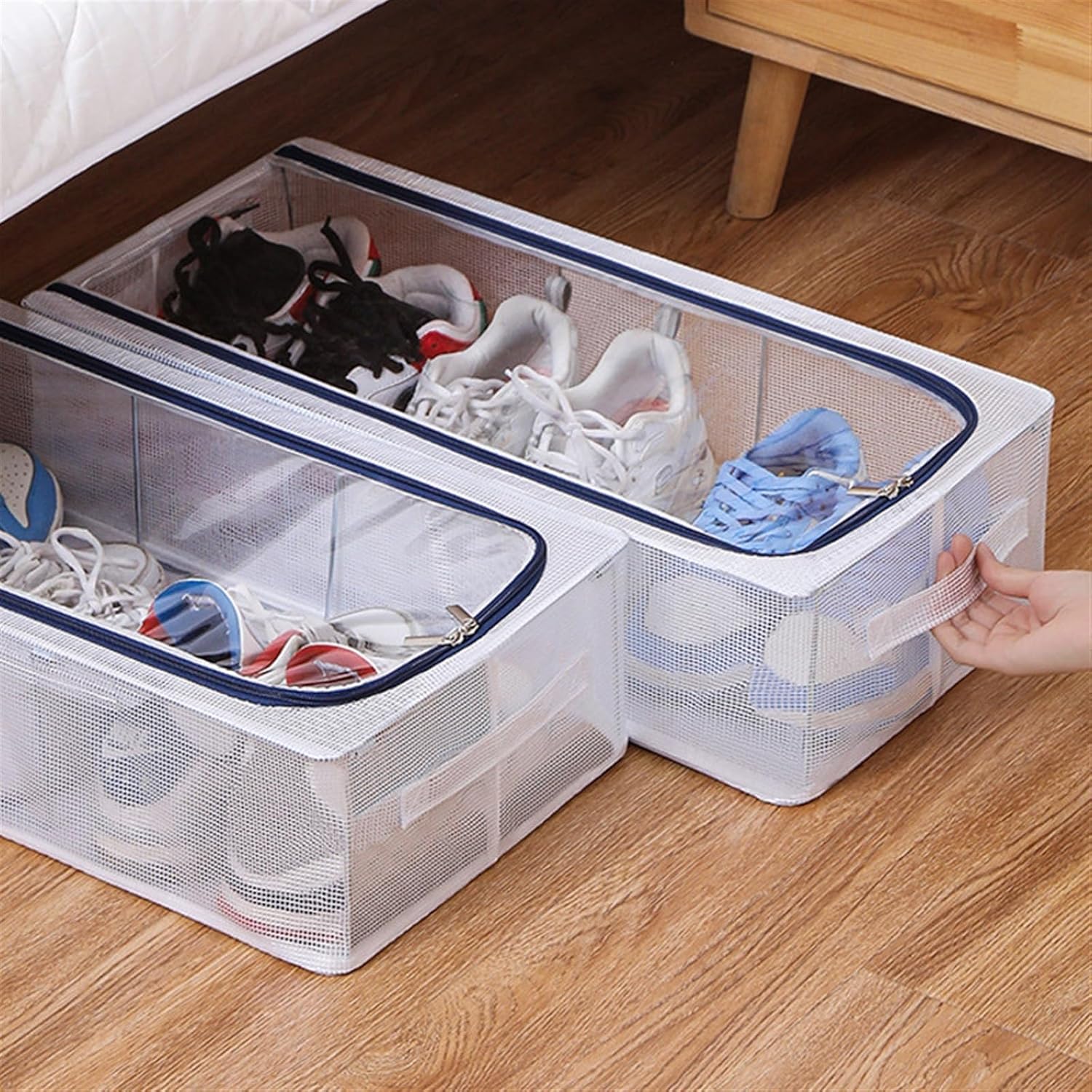 Shoe Storage Box, Clear Plastic Stackable Shoe Storage Organizer with Doors, All-in-One Foldable Sneaker Box, Under Bed Shoe Storage Boxes (Size : 15.7x11.8x5.9inch)