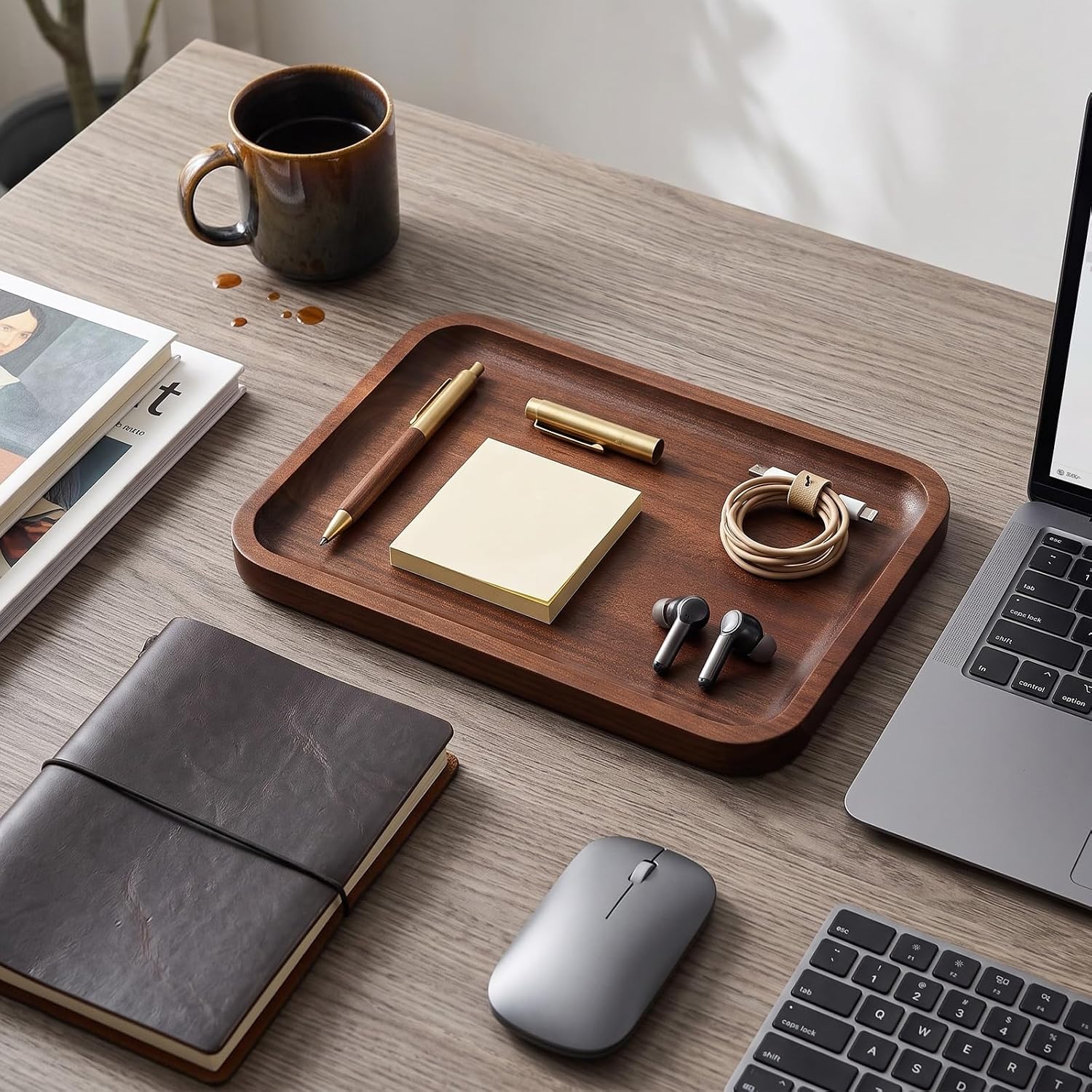 SiliFine 1 Pcs Acacia Wood Valet Tray Mens EDC Organizer, Blank