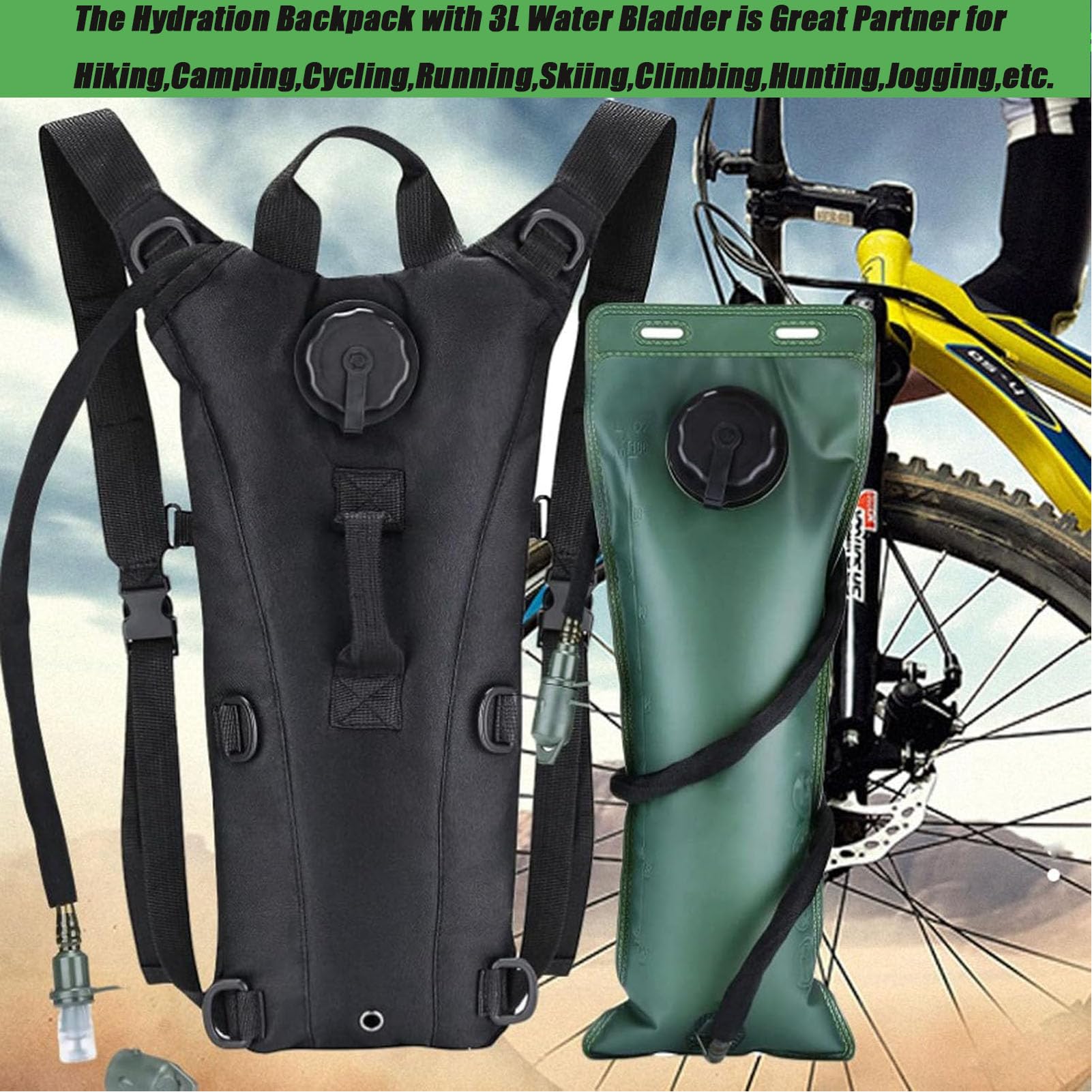 Hydration Backpack, Hydration Pack with 3L Water Bladder Ideal for Hiking Backpack Cycling Rucksack Climbing Camping Running Bags Skiing
