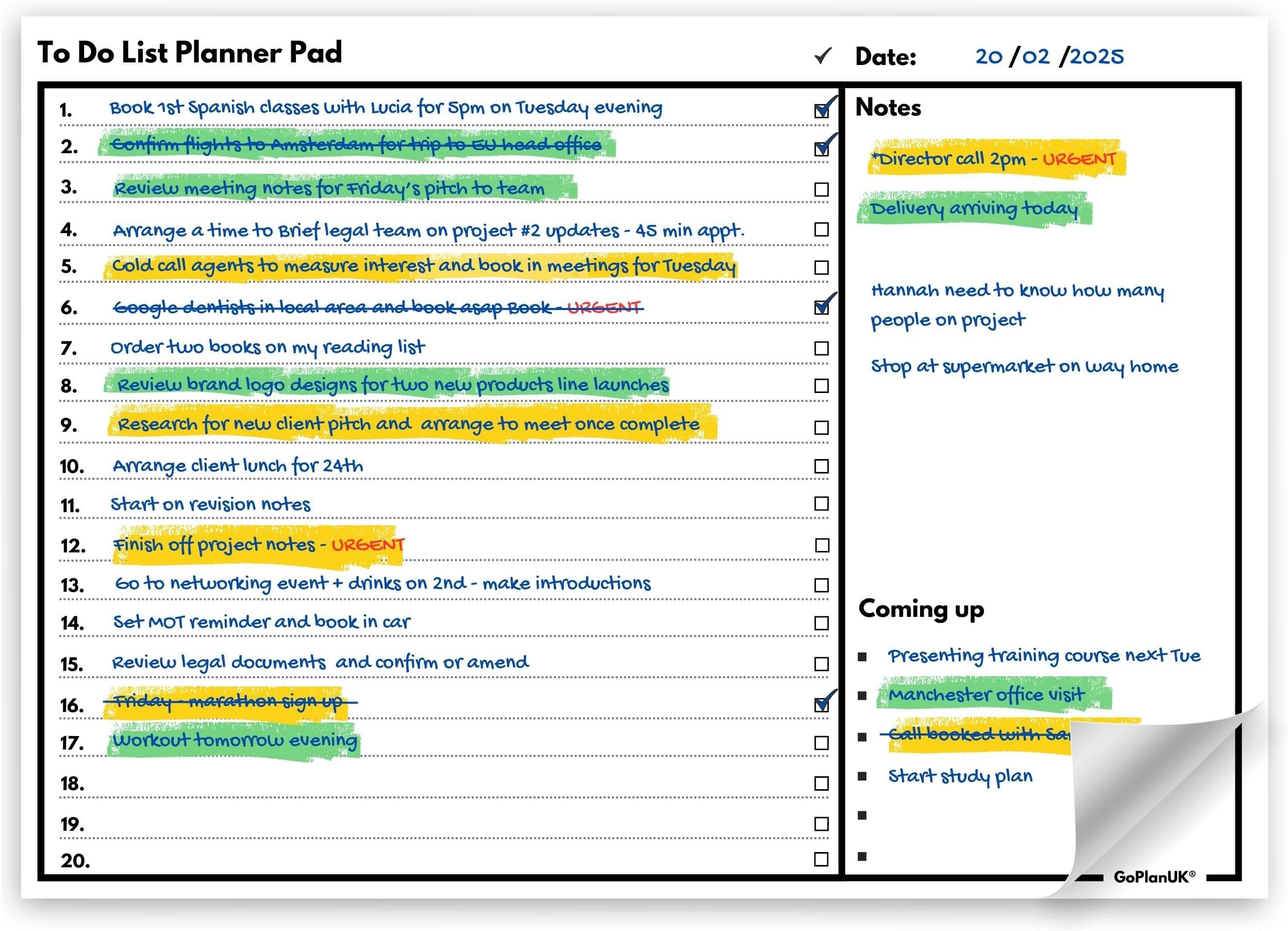 To Do List Daily Planner Pad - Large A4 Desk Note Pad - Achieve Things Todo Today - Clear Undated Weekly Organiser for Work, Revision, Adhd, Adults, Students - Heavy 100gsm Paper- UK Made, GoPlanUK