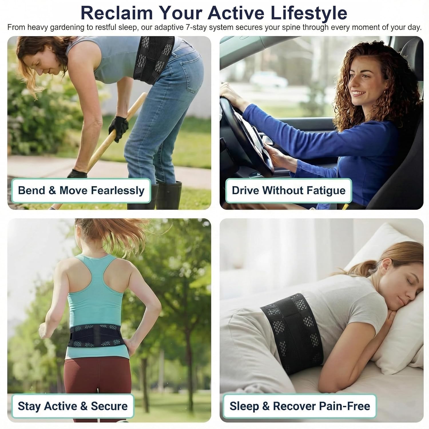 Breathable Thin Back Brace for Women, Adjustable Lower Back Support Belt for Everyday Pain Relief, Slim Low-Profile Lumbar Brace with Gentle Compression, Comfortable Under Clothes