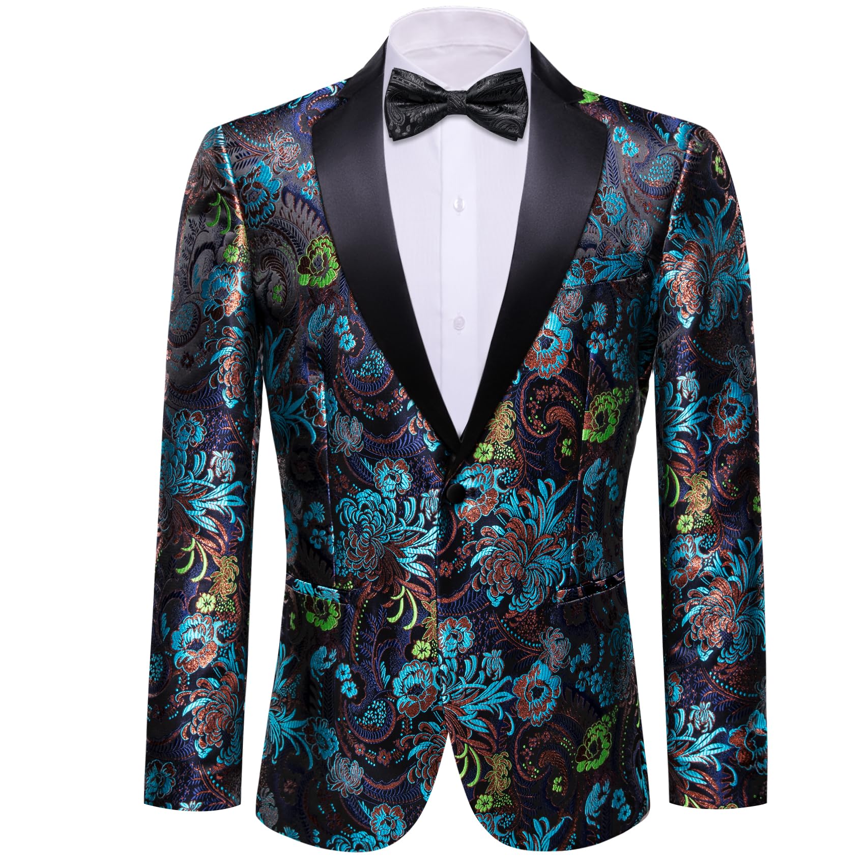 Barry.Wang Mens Floral Blazer Suit Jacket Notched Lapel Casual Sport Coat