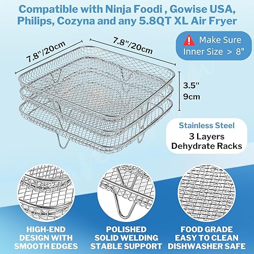 Miniatura 2 de Lancisism 3 estantes deshidratadores apilables con 8 fundas para pies, esponja de limpieza y cepillo de aceite, estantes cuadrados de 8 pulgadas