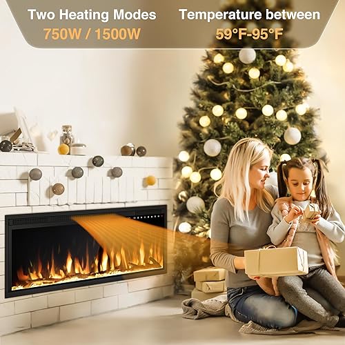 Miniatura 8 de ALPACA Calentador de chimenea eléctrico de 36 pulgadas, chimenea lineal empotrada en la pared y montada en la pared, 13 colores de llama ajustables