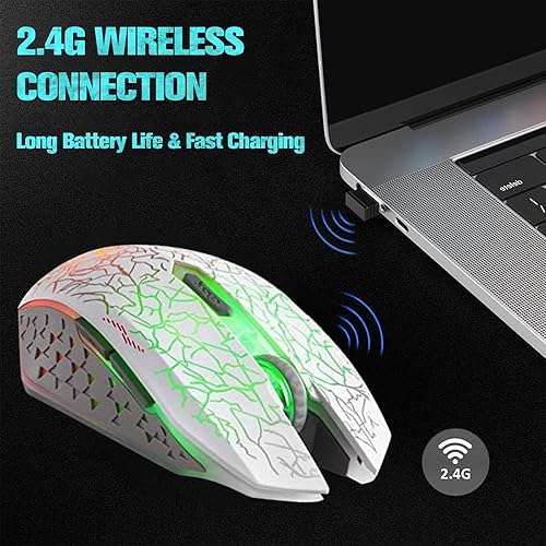 Miniatura 5 de VEGCOO C10 Mouse inalámbrico para juegos, mouse recargable para juegos, ratones ópticos silenciosos con receptor USB de 2.4G, 3 DPI ajustables, 7