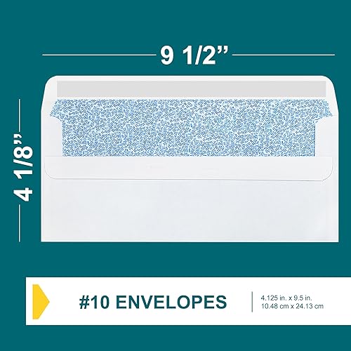 Miniatura 3 de Paquete de 80 sobres de seguridad autosellantes #10, sobres de correo sin ventanas con cierre abatible y adhesivo, 4 18 x 9 12 pulgadas, papel
