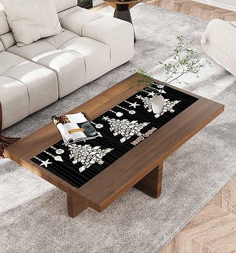 Miniatura 2 de Camino de mesa de árbol de Navidad de 36 pulgadas corto, algodón y lino para cocina, comedor, mesa de café, decoración de tocador, camino de mesa de