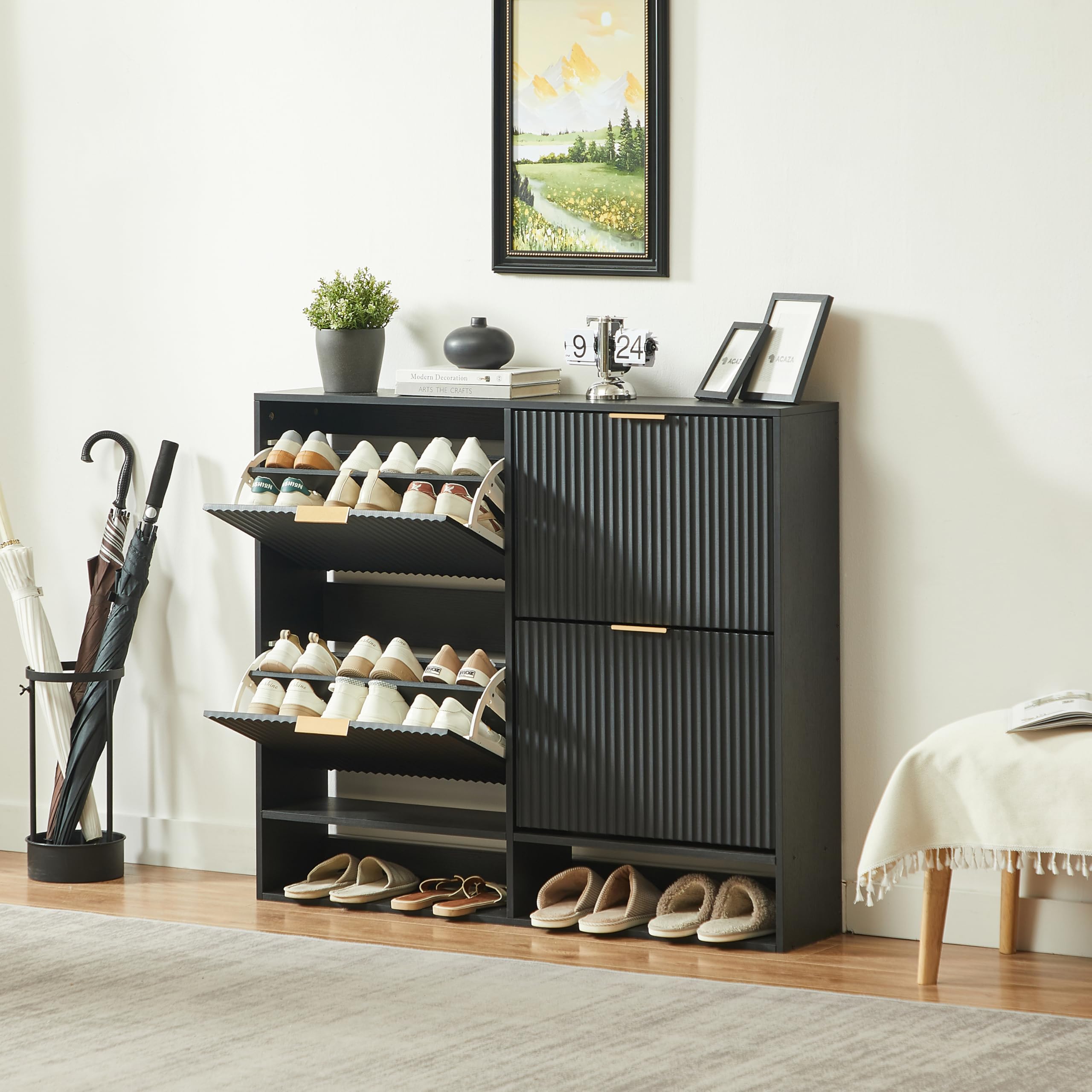Mobile Scarpe Nero scanalato regolabile anticaduta 120x24x102cm