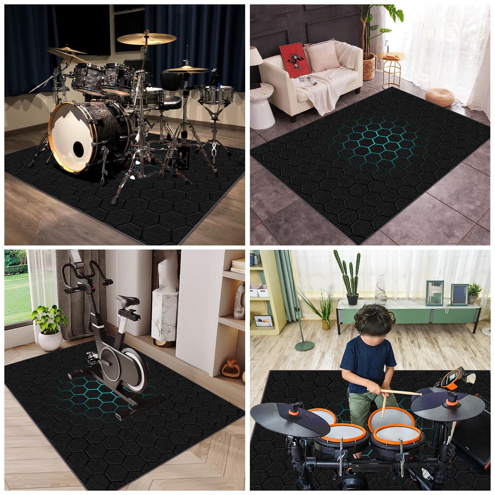 Schlagzeugteppich 120 x 70 cm Professionelles rechteckiges Schallschutz Trommelmatte Drum Teppich Elektronisches Schlagzeug Teppich Music Carpet Trommelteppich für Bass Snare Drum Schlagzeug Matte