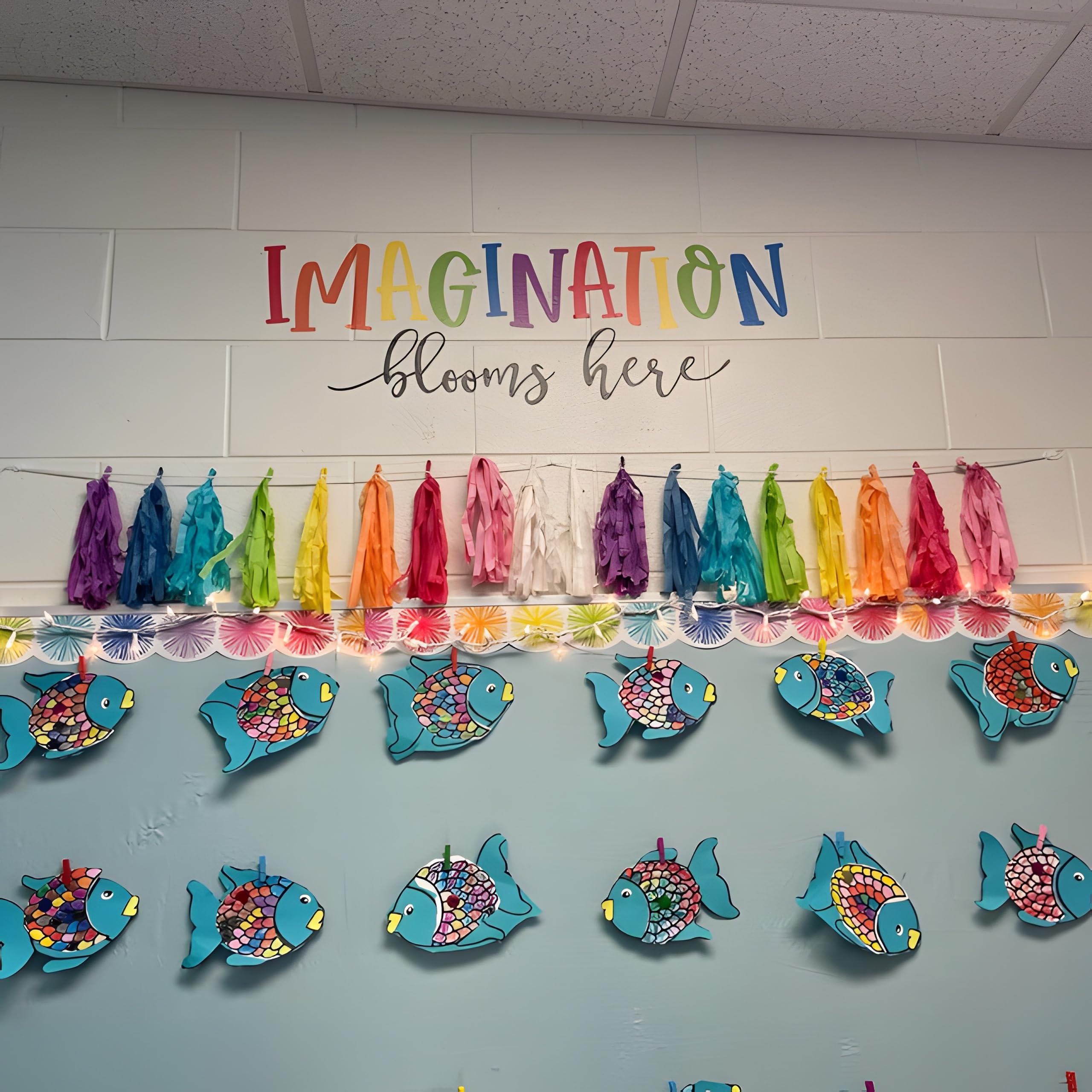 Finduat Imagination Blooms Here, calcomanía de pared con cita inspiradora, decoración de aula, dormitorio de niños o sala de juegos