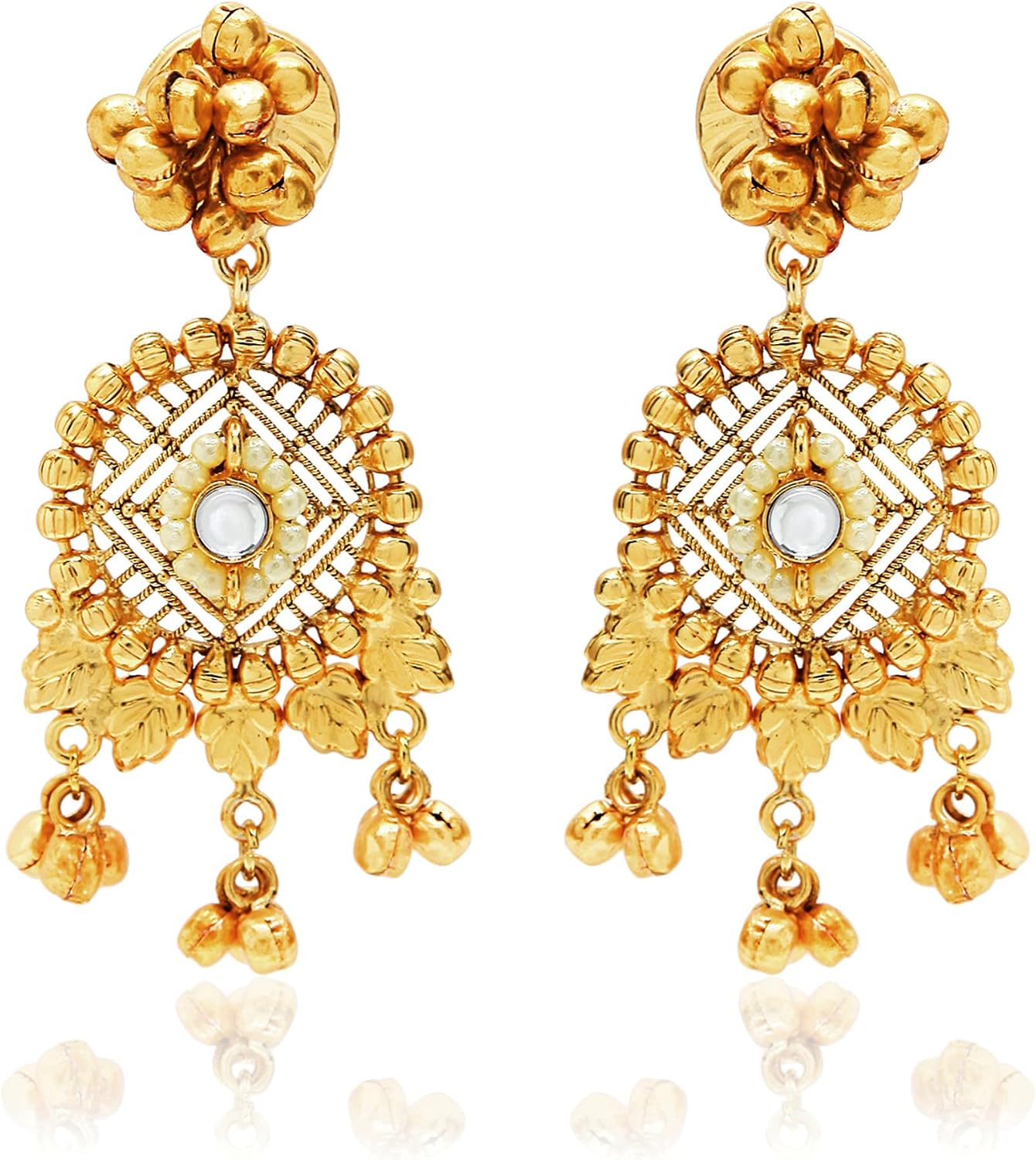 I Jewels 18k Gold Plated Indian Wedding Bollywood Antique Long Necklace Jewellery Set with Earrings for Women (MC090-96FL)