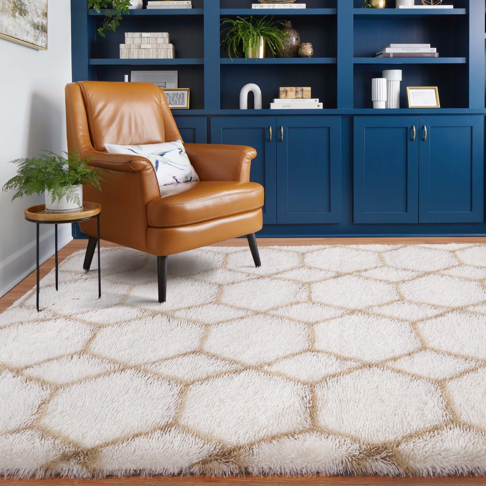 Geometric Rug for Bedroom 150x210cm Beige and White Rugs Living Room, Machine Washable Non-Shedding Non Slip Carpet - Image 2