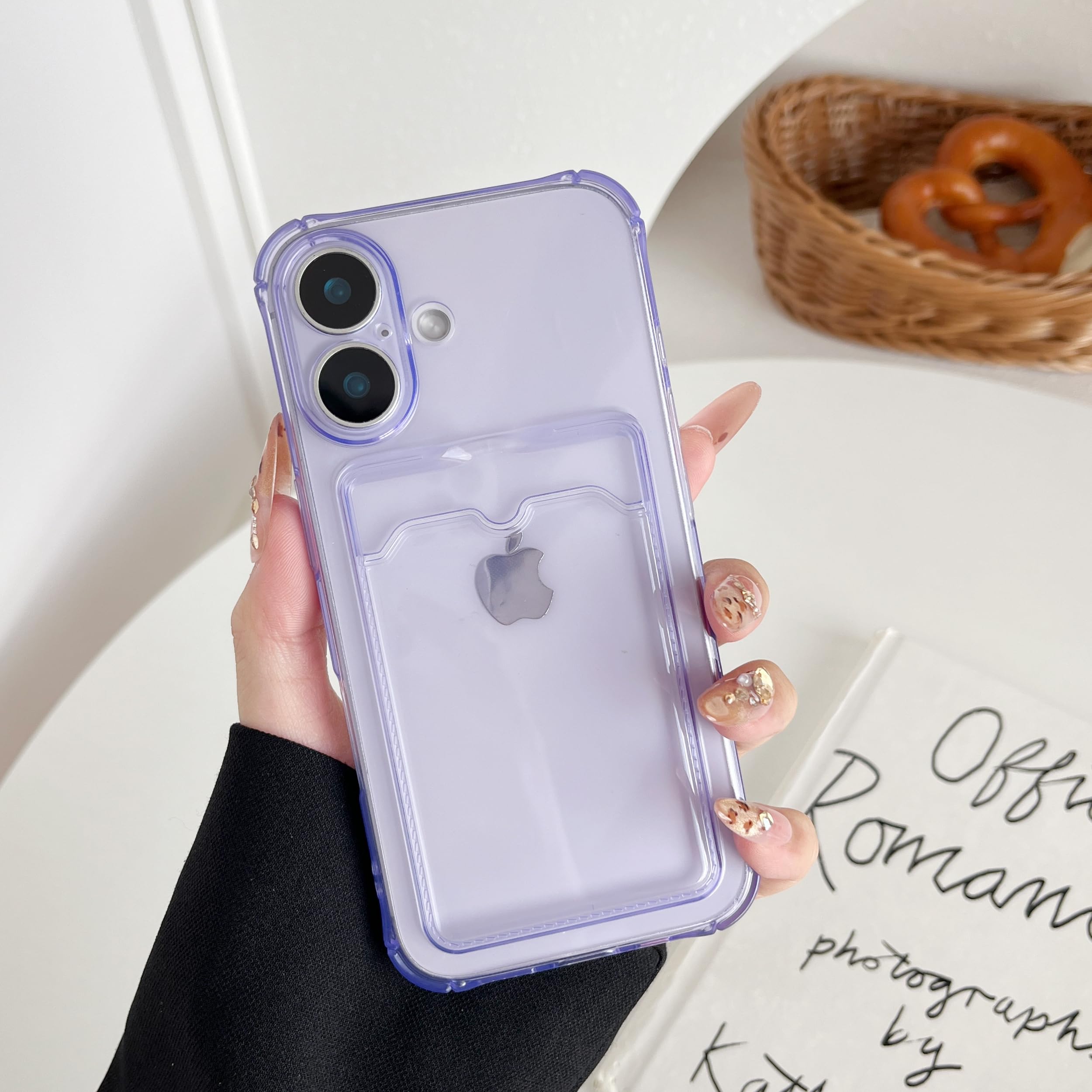 DEFBSC Compatible with iPhone 16, Transparent Back Card Holder Phone Case