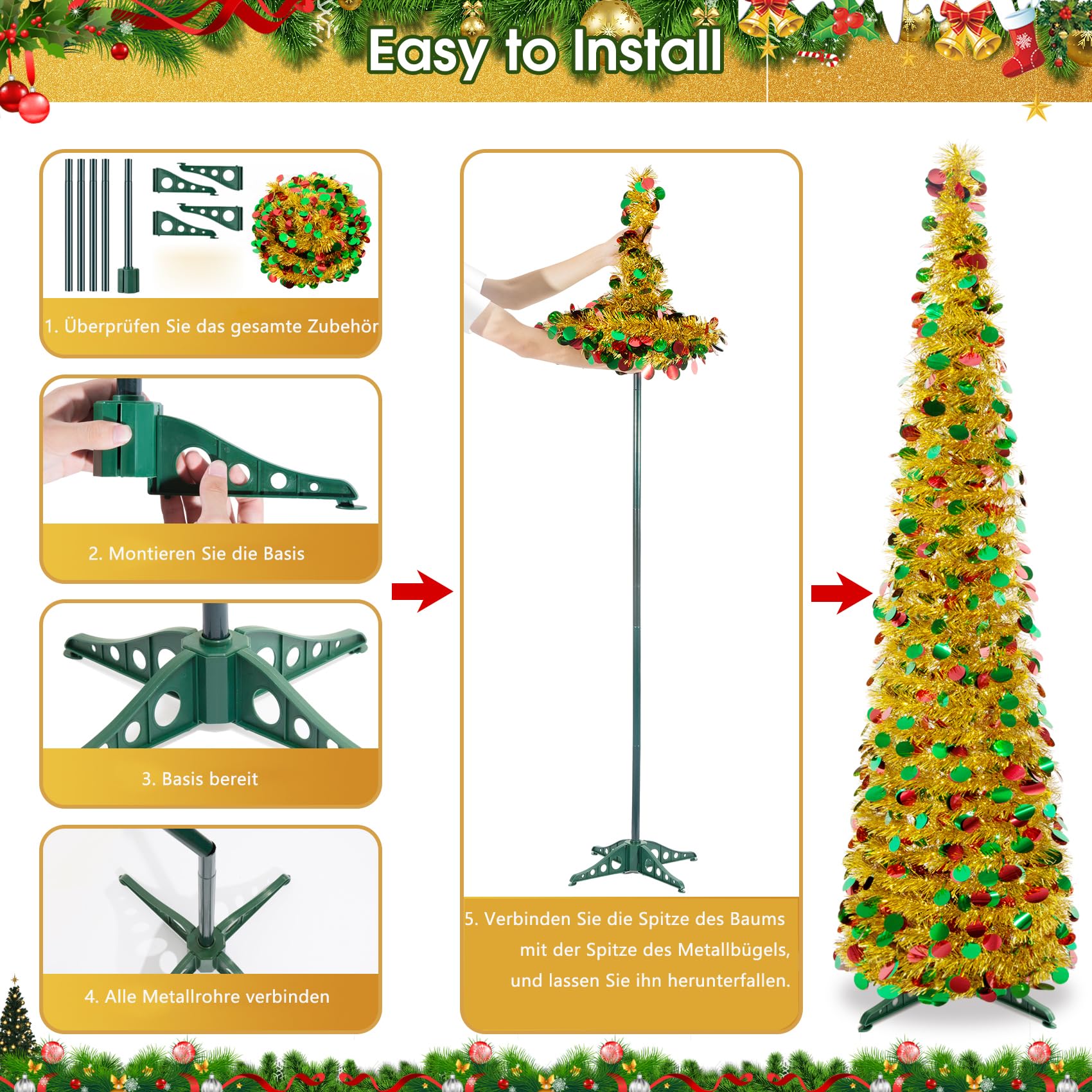 1,5m Pop-up Weihnachtsbaum Mit Beleuchtung - Vordekoriert & Aufklappbar