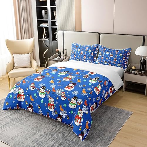 Miniatura 2 de Erosebridal Juego de ropa de cama de 100 % algodón para niños, funda de edredón de copos de nieve de Navidad, funda de edredón de dibujos animados,