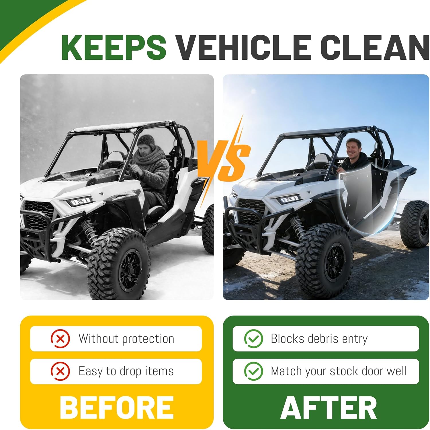 ALMULOO 2Pcs Full Door Panels w/Frames Compatible with 2014-2022 RZR XP 1000/XP Turbo/Turbo S/Velocity Powder Coated Black
